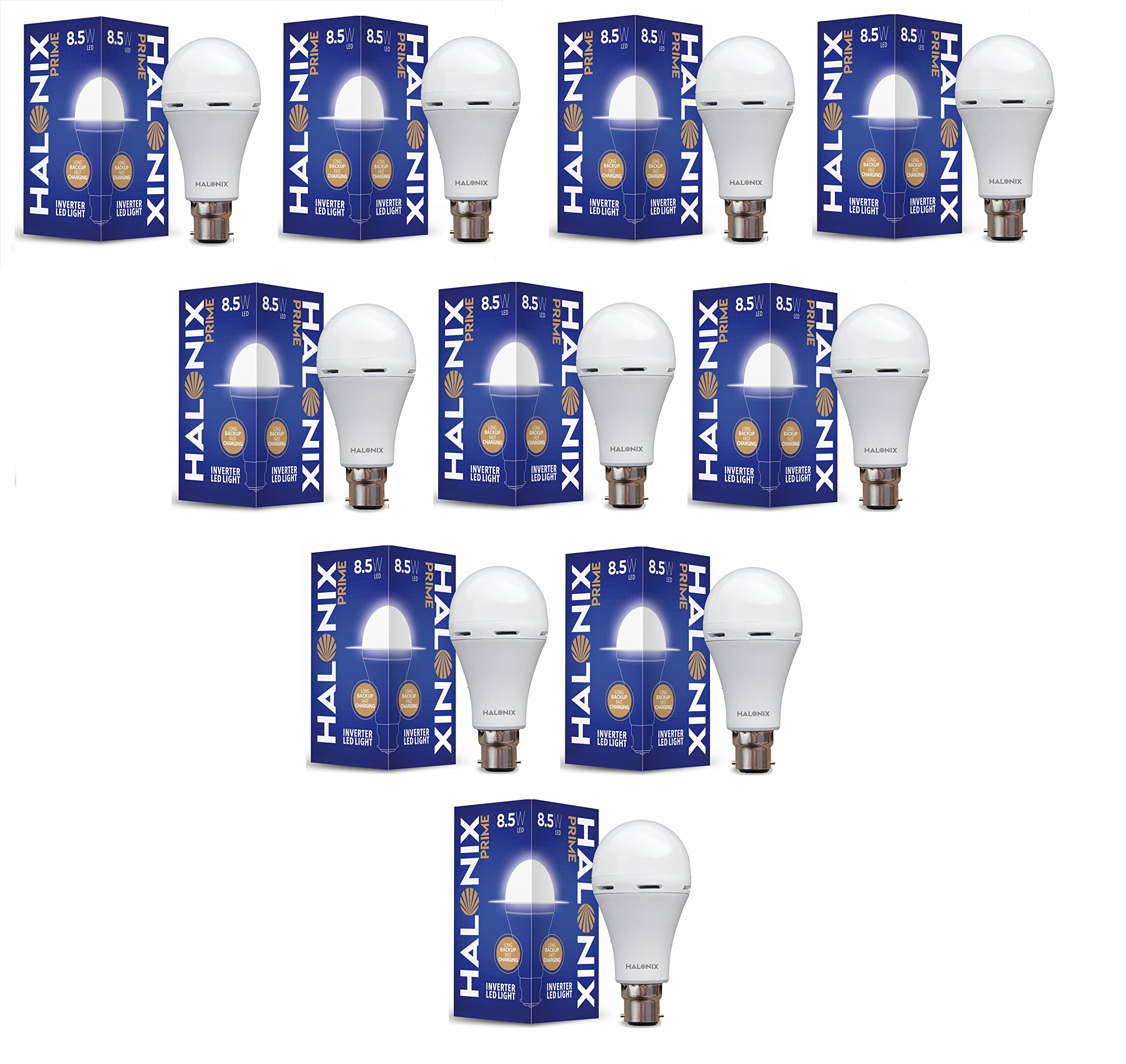 Halonix 8.5W Rechargeable Emergency Inverter LED Bulb | Emergency Light | Upto 4 Hours Battery | B22D | 1 Year - Warranty (Pack of 10, White)-image-21