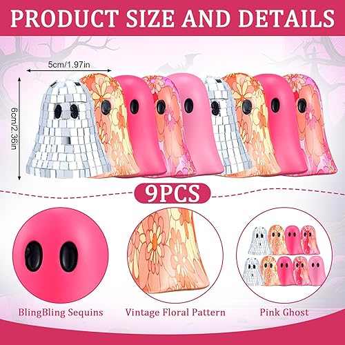 Miniatura 2 de Amyhill 9 figuras hippie de fantasmas de Halloween, decoración de fantasmas de discoteca con bandejas, decoración retro de Halloween, centros de