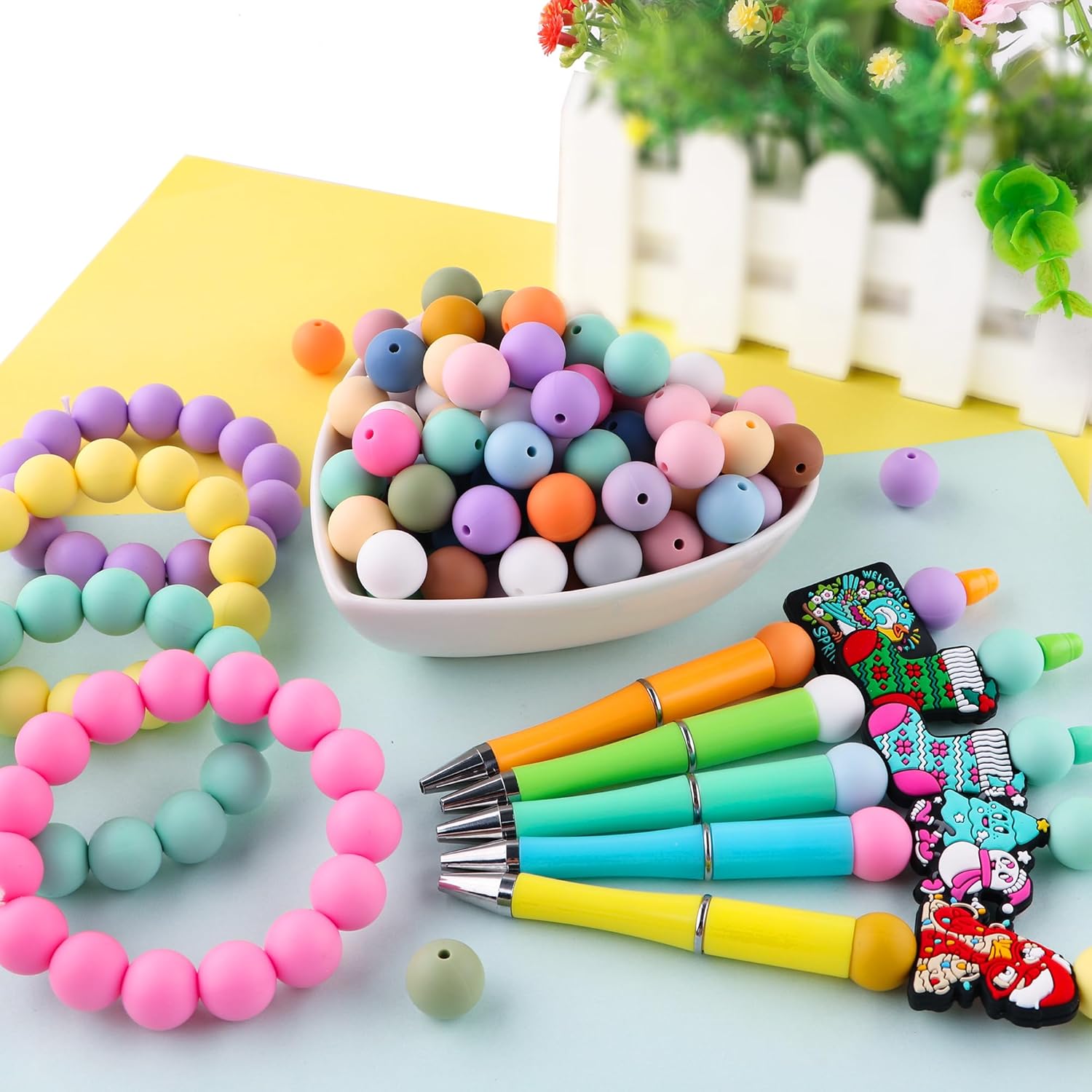 Sunrony 240Pcs 12mm Silicone Beads for Keychain Making, Mixed Color Round Silicone Beads for Pens and Necklace Bracelet Crafts Making (Multicolor Soft) - Image 3