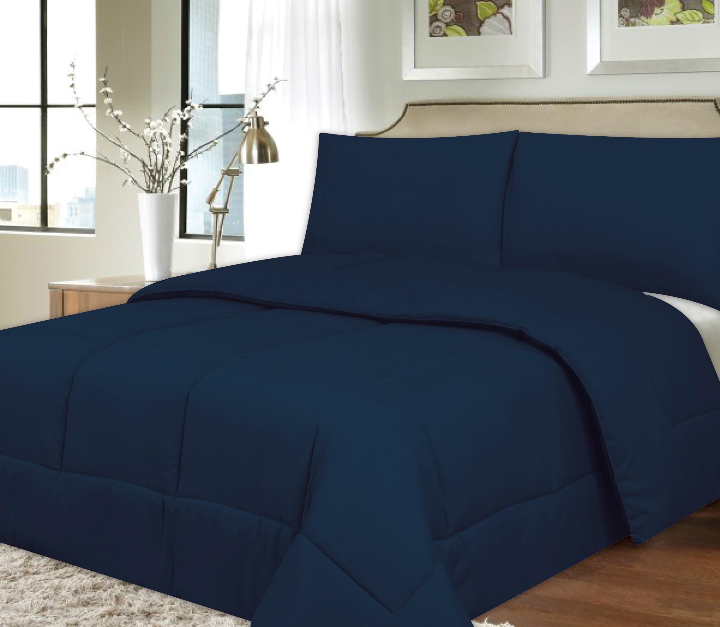 Sweet Home Collection Down Alternative Polyester Comforter Box Stitch Microfiber Bedding - King, Navy