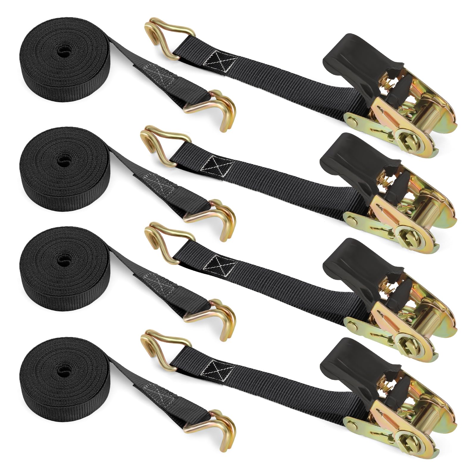 CQWLKEJ 4 x 800 KG Ratchet Straps with Double Hooks, 6M x 25mm Heavy Duty Ratchet Strap Tensioning Belts Adjustable Cam Buckles Strap Lashing Straps for Motorcycles, Car, Trailer, Household