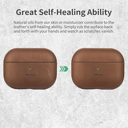 Miniatura 4 de Belemay Funda de cuero hecha a mano para AirPods Pro 3 generación (2025), estética vintage, efecto de dos tonos, pátina única, compatible con