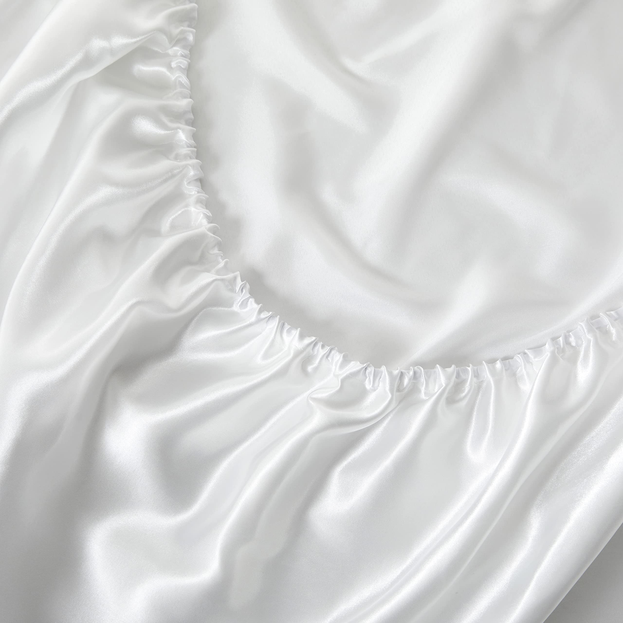 Drap-housse en satin pour lit double, blanc