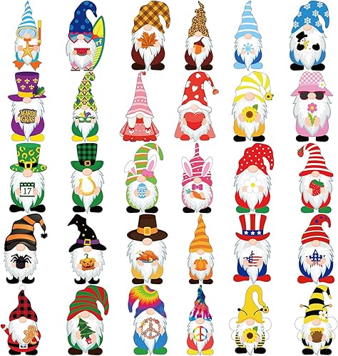 Hoteam 30 imanes navideños de gnomo de temporada para refrigerador, otoño, Halloween, Acción de Gracias, Navidad, invierno, automóvil, decoraciones