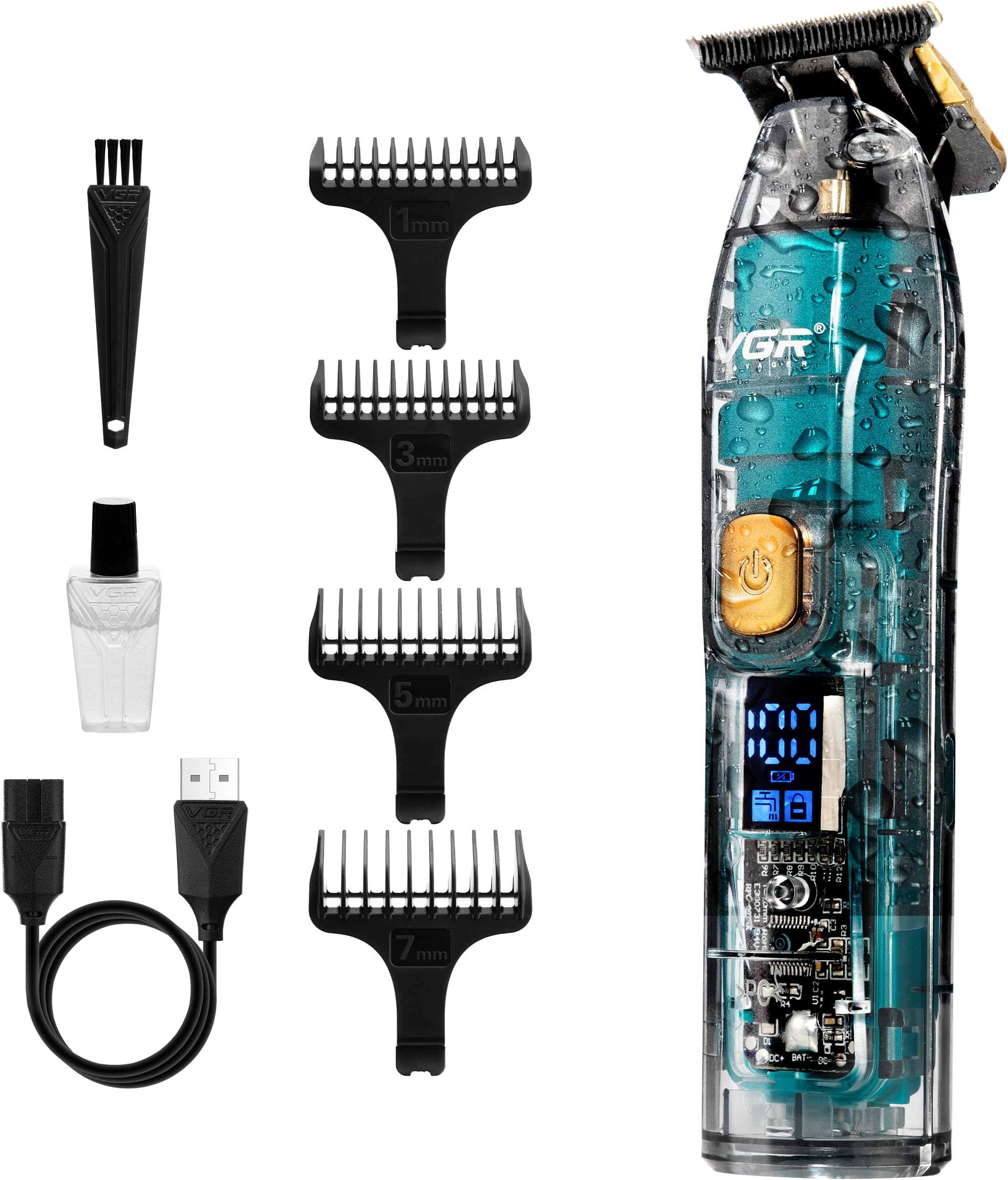 VGR Beard Trimmer for Men Rechargeable Cordless Hair Clippers - IPX7 Waterproof - 180 Min Battery - Precision Ceramic Blades - Facial Electric Shaver Grooming Kit for Stubble, Sideburns, Bald Head