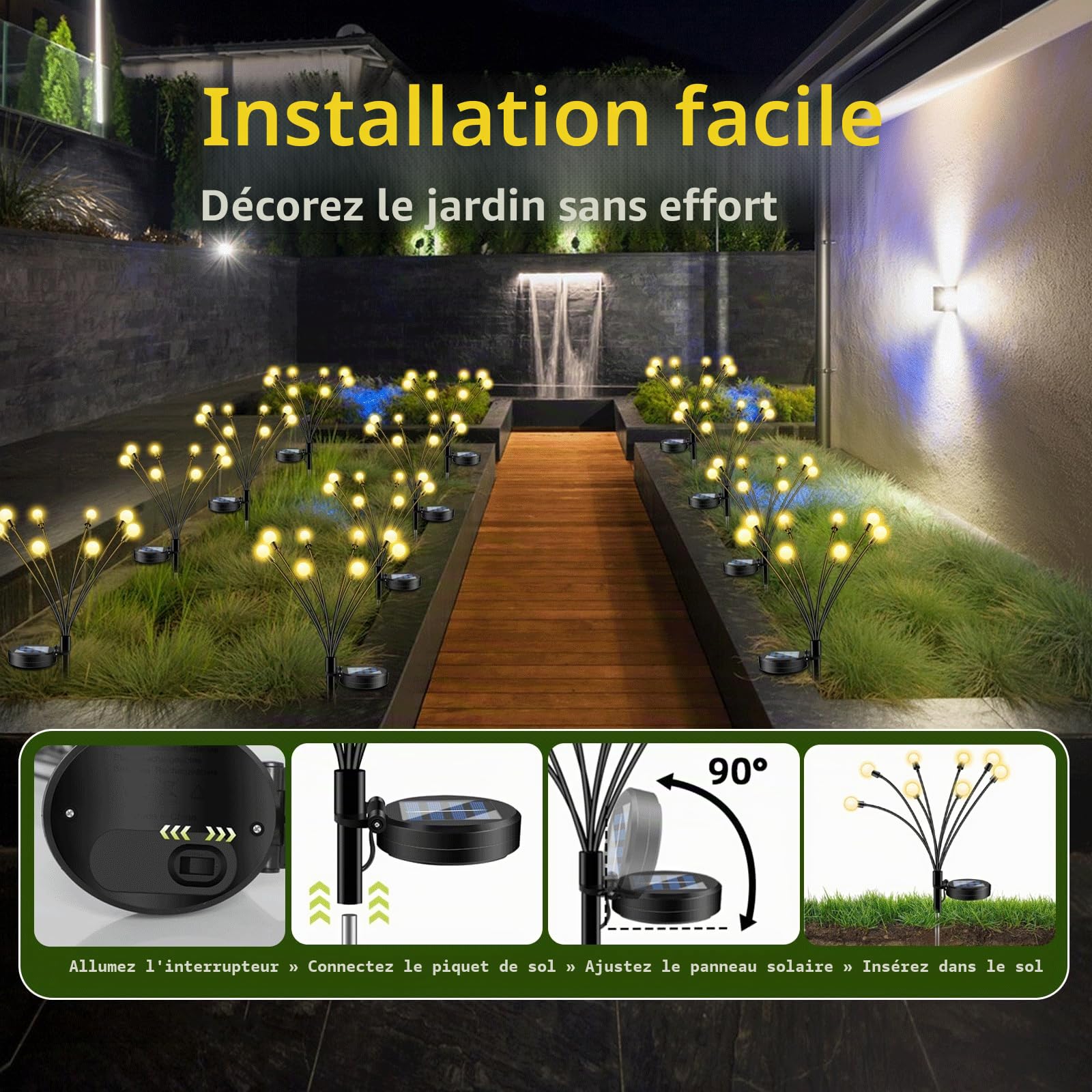 SCNNC Lampes Solaires Lucioles Exterieures Jardin, 8 LED Lumière Solaire Extérieure Luciole IP65 Étanche Blanc Chaud, Firefly Lampes Solaires Extérieures pour Jardin Balcon Allée Terrasse, 4 Pièces