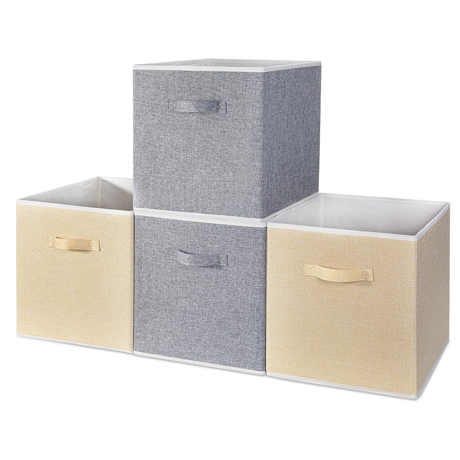 BrilliantJo Storage Box for cube, Set of 4 Organiser Basket Bin Drawers Containers with Handles for Storage Cube Unit, 33L x 38W x 33H cm Grey+Apricot โ image 1