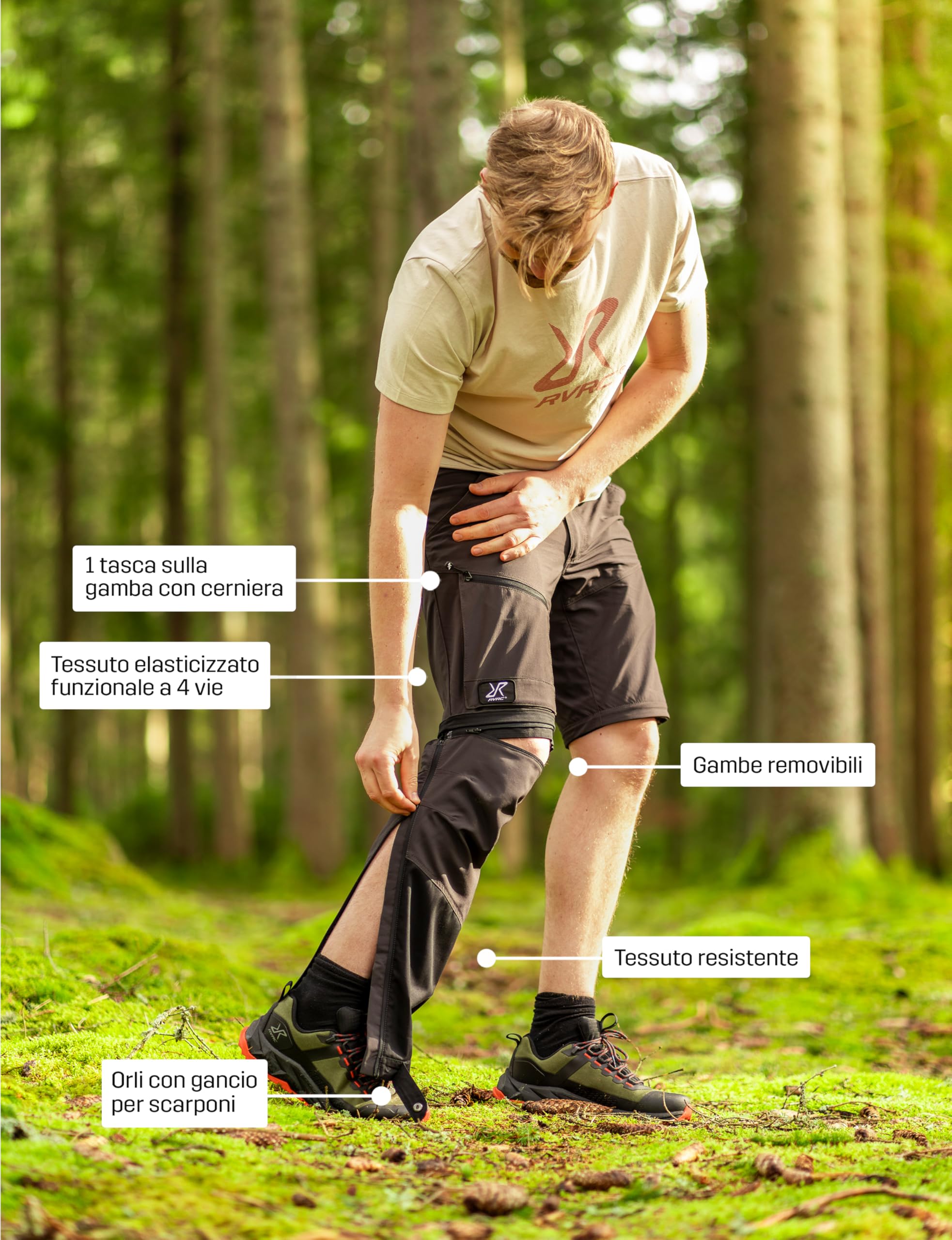 RevolutionRace Range PRO Stretch T Zip-off Pants da Uomo, Pantaloni da Trekking Convertibili per attività all'aperto
