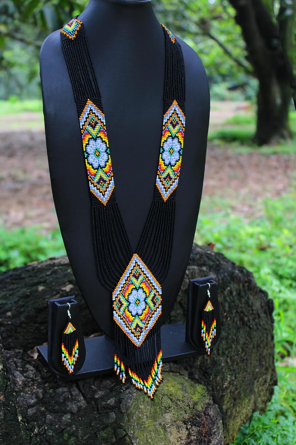 Native American Style beaded necklace for women Boho Statement Designer Jewelry Handmade Seed bead Long with earrings