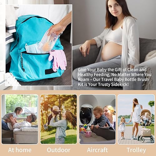 Miniatura 7 de VOOWO - Cepillo para biberones de bebé, kit de limpiador portátil de botellas de viaje, juego de cepillo limpiador de biberones de silicona con