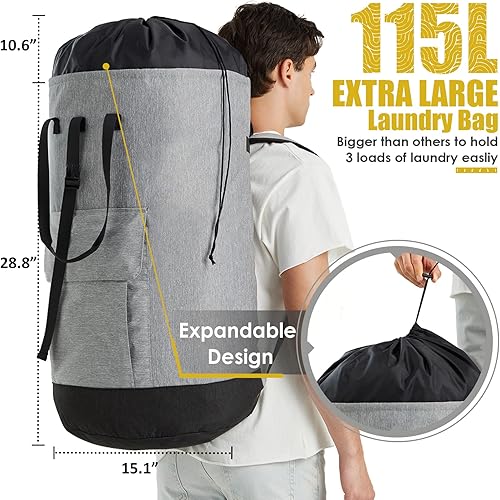 Miniatura 2 de Bolsa de lavandería para universidad, mochila de lavandería resistente de 115L con correas de hombro, bolsa grande para ropa sucia para dormitorio,