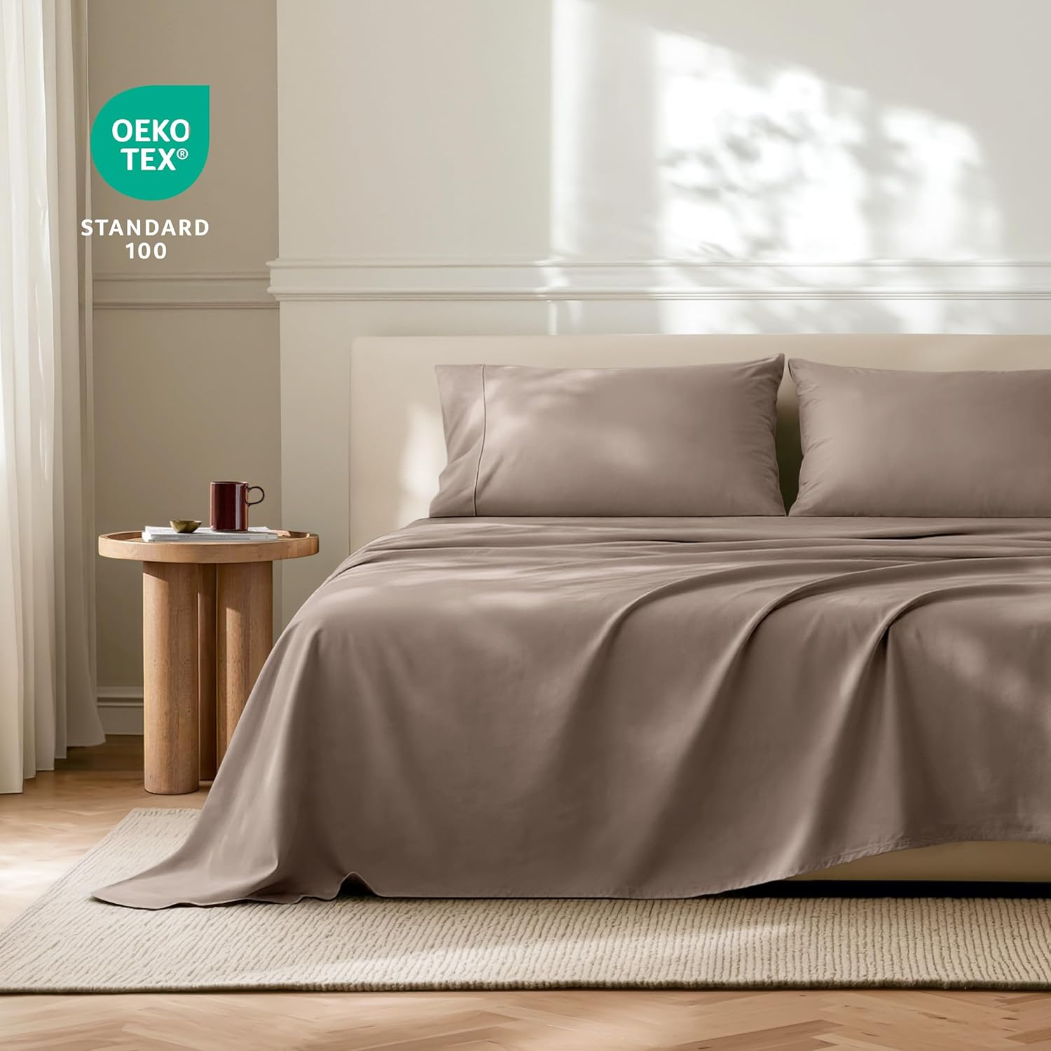 Bare Home King Sheet Set - Hotel Luxury - Deep Pockets - Double Brushed Microfiber for Softness - Easy Fit - 4 Piece Set - Bed Sheets with Envelope Pillowcases (King, Taupe)