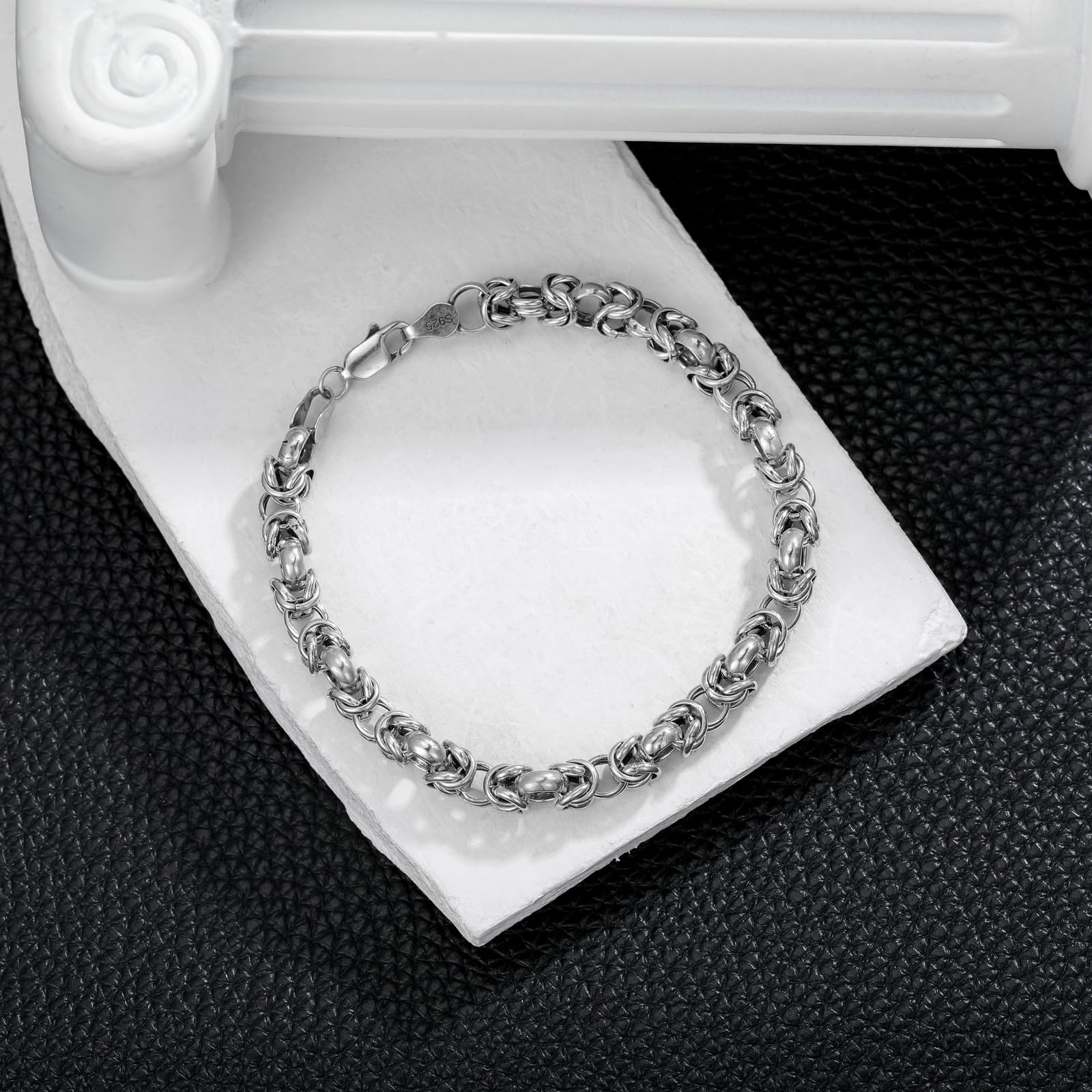 Italien 6MM Byzantinische Kette Armband Massiv 925 Sterling Silber Link Byzantinisches Armband mit Karabinerverschluss 18/20/23 Zentimeter für Männer Frauen