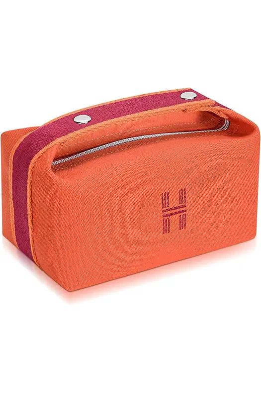 Sluxa Fashion Makeup Bag, Orange Red Canvas Travel Cosmetic Organizer, Hanging Makeup Bag for Women