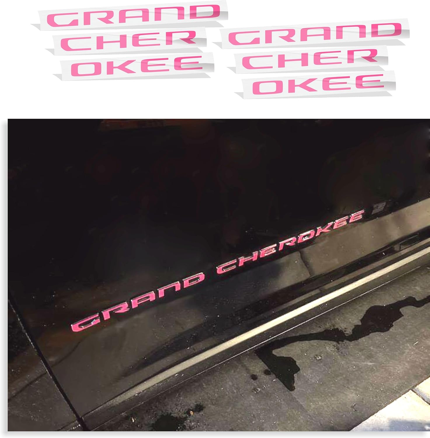 2022-2025 Jeep Grand Cherokee, Grand Cherokee L - Door Emblem Overlay Decal Stickers - (Color: Hot Pink)