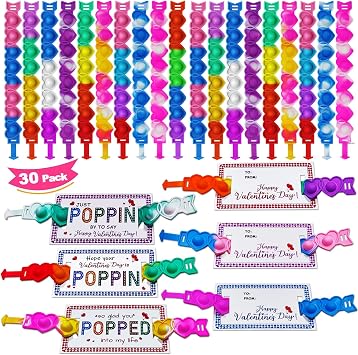 بطاقات عيد الحب JUNQIU للأطفال في المدرسة، 30 حزمة من بطاقات عيد الحب Pop It، بطاقات تبادل عيد الحب بالجملة للأطفال في الفصل الدراسي، هدايا عيد الحب الصفية للبنين والبنات