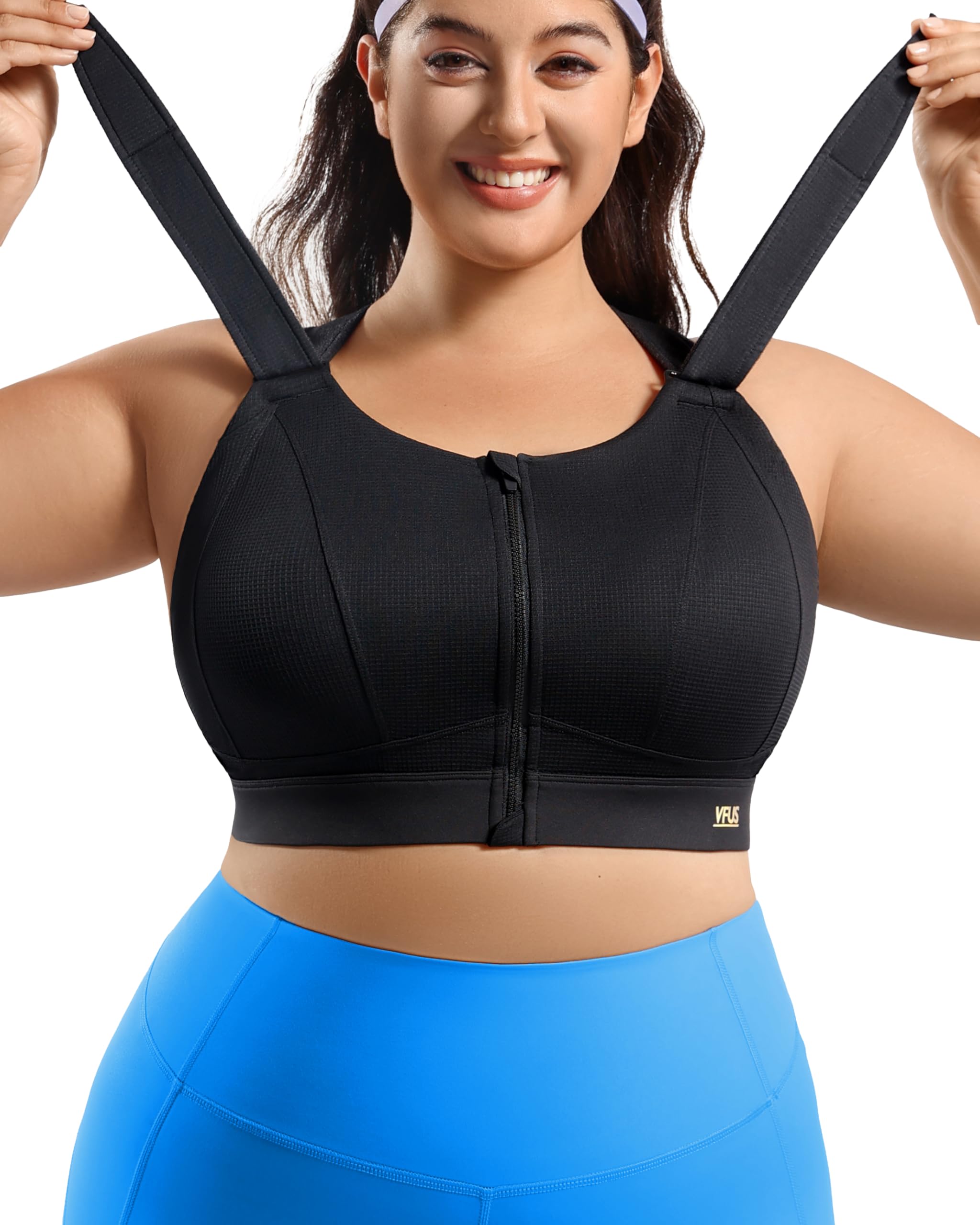 High Impact Zip Front Adjustable Sports Bra No Bounce Criss Cross Plus Size Bras for Women Workout Running-image-39