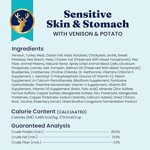 Miniatura 9 de Solid Gold Alimento seco para perros adultos y mayores, hecho con venado real, papa y calabaza, Nutrientboost Buck Wild Sensitive Stomach Dog Food