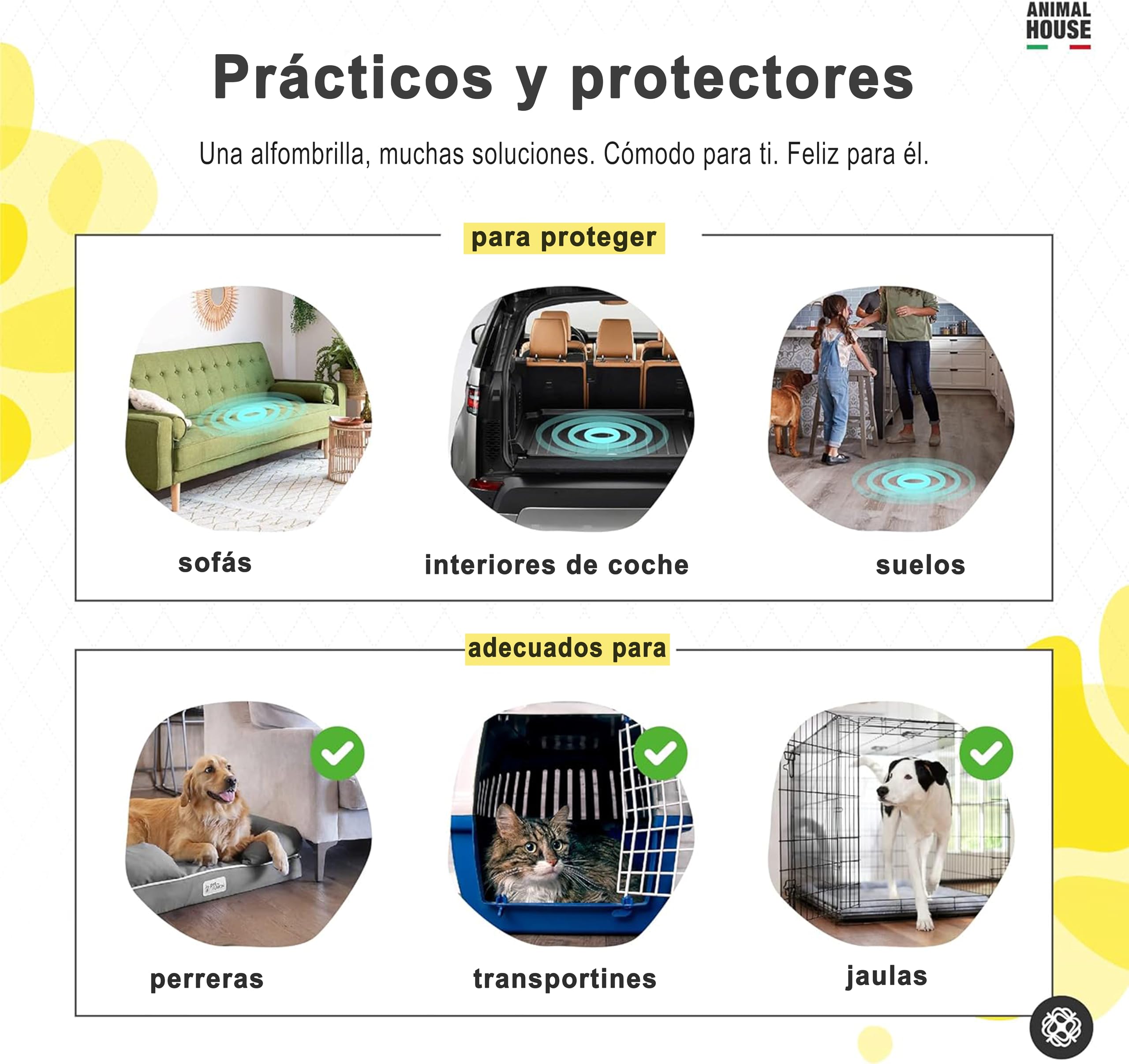 Animal House - Mats higiénico de 120pz Absorbente con manzanilla - Alta absorbencia - Libre de Polvo - Contiene los olores - Protege la casa - (60x60 cm, 120)