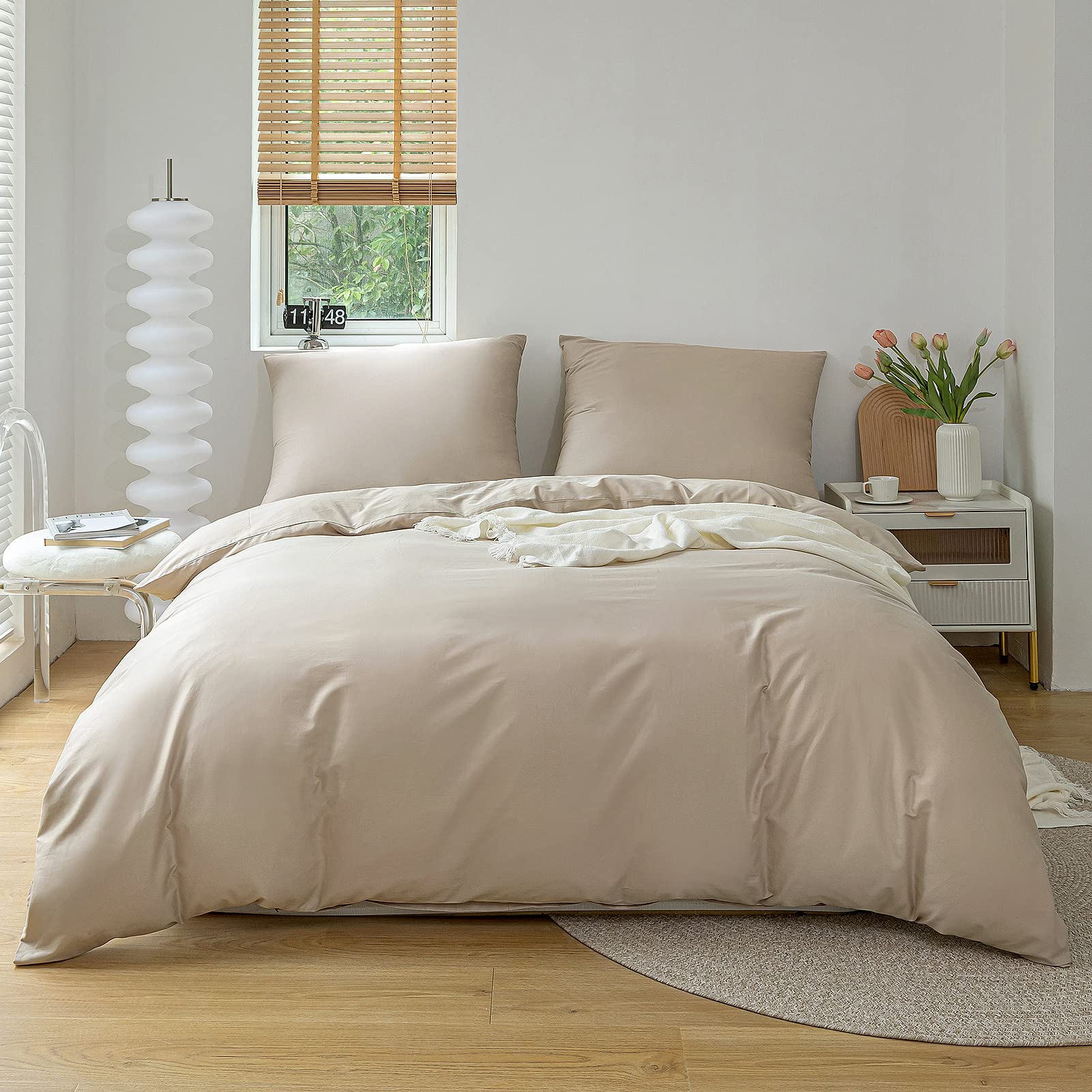 Parure De Lit 3 Pièces Oushebck - Coton 100% Doux Et Respirant - Housse De Couette 200x220cm + 2 Taies 80x80cm - Blanc - Fermeture Éclair
