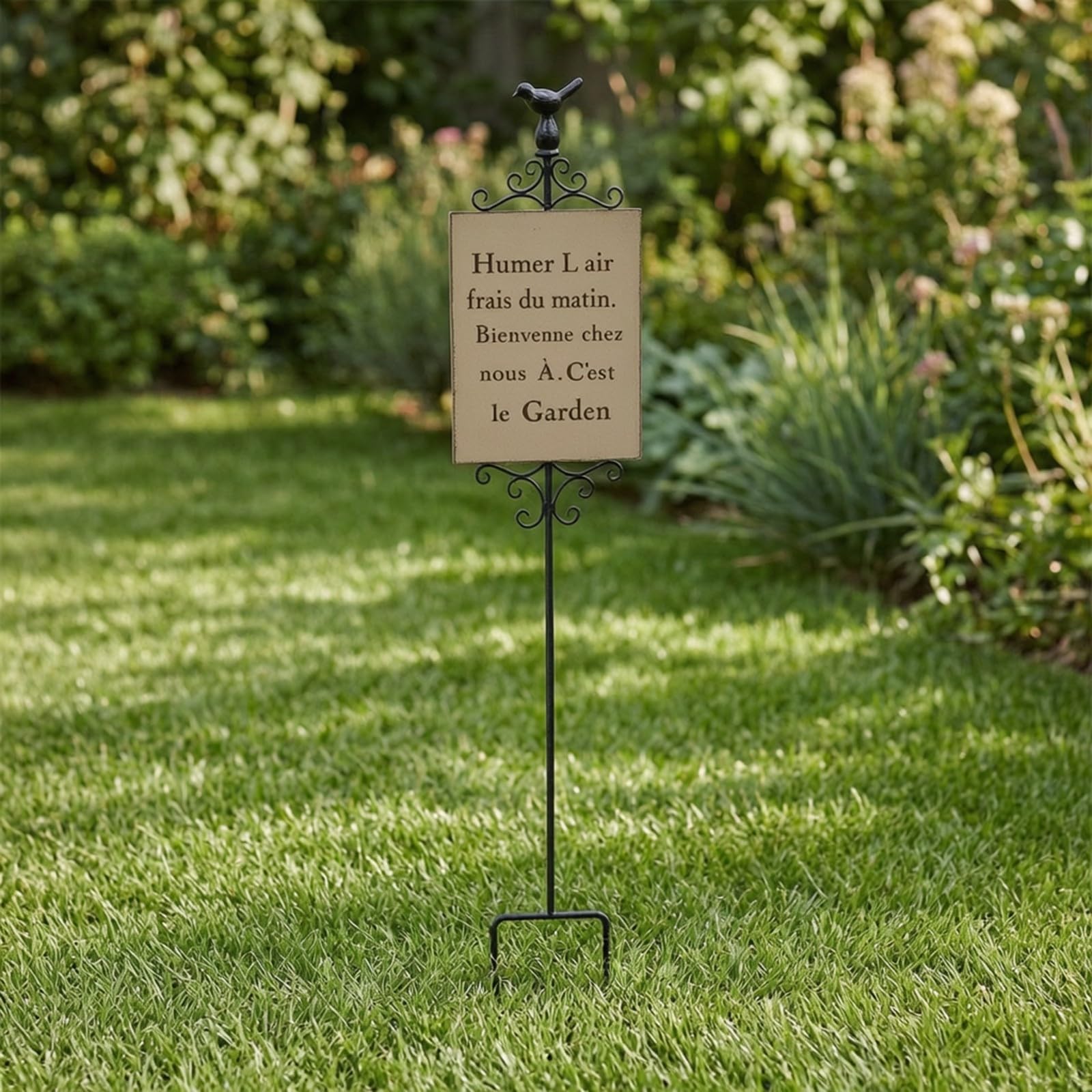 Metall Gartenstecker Schild Freistehend Antik Wetterbeständig Verzierter Schriftzug Rustikal Pflanzkübel Rasen Hof Blumenbeet Rand für Außenbereich, Gelb