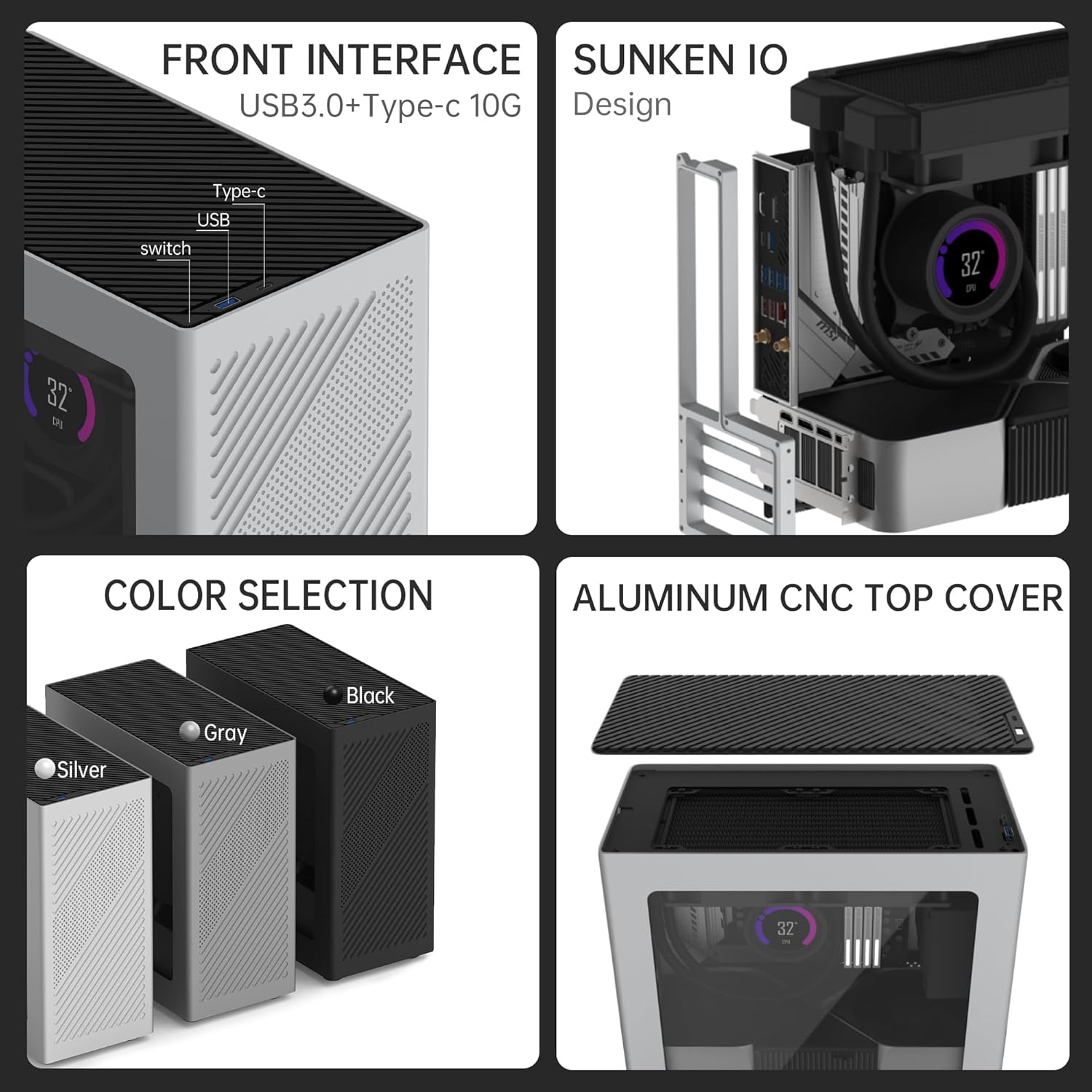 COOJ Z18 Side Glass,matx Micro-ATX/Mini-ITX Gaming PC Case,Compact Small Form Factor Tower with CNC One-Piece Aluminum Shell,Supports Water Cooling&Air Cooling,Optimized Airflow Desktop Computer Case