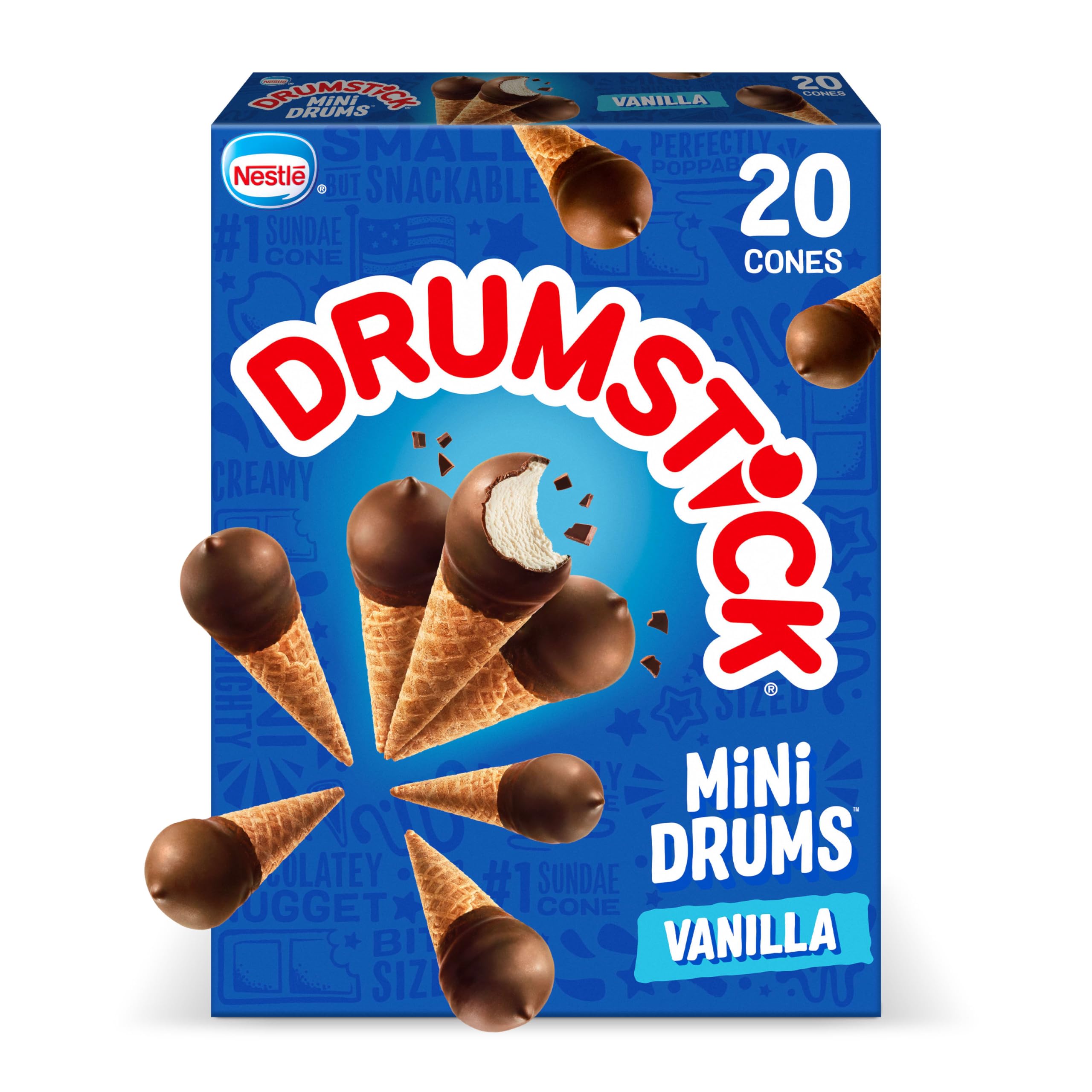 Nestlé DRUMSTICK Mini Drums, Simply Dipped Vanilla â€“, 20 Count (Frozen)