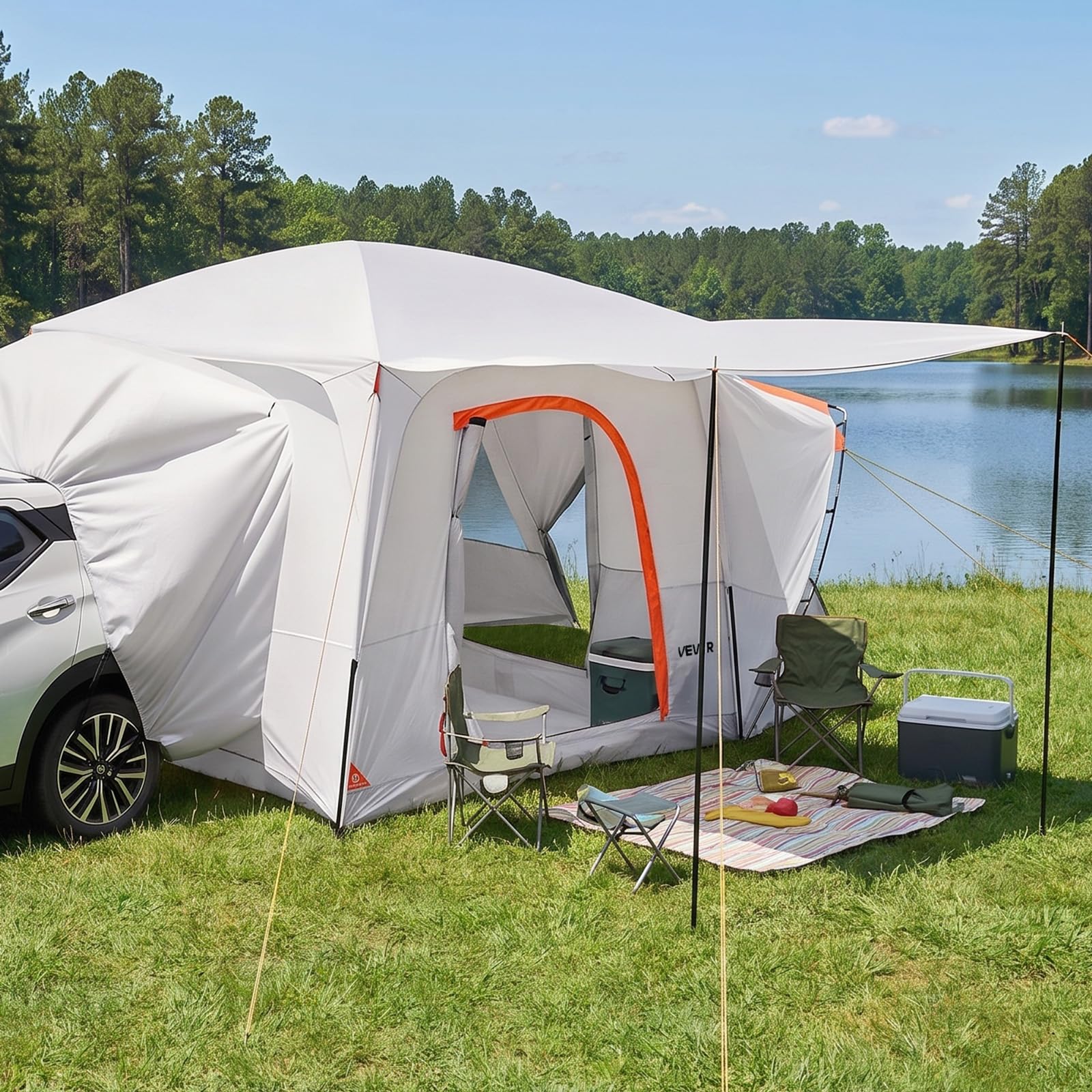 VEVOR Heckklappenzelt Autozelt für 5-9 Personen 3964 x 3050 x 2330 mm, Wasserdichtes (PU2000 mm) Campingzelt mit Belüftungsfenstern, SUV-Heckzelt für Camping Wandern Outdoor-Aktivitäten