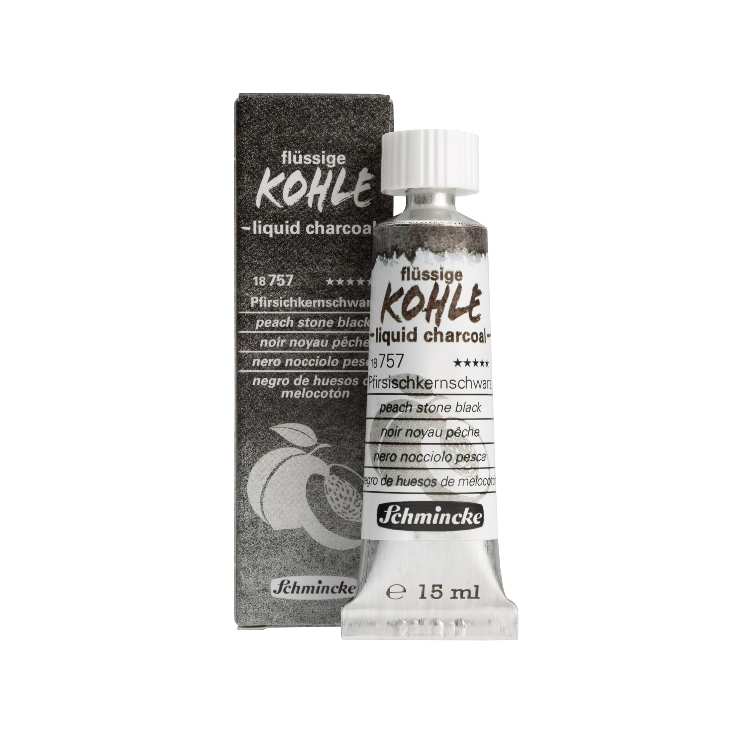 Schmincke - Liquid Charcoal, Peach Stone Black, 15 ml, 18 757 006, for charcoal painting, charcoal drawing and underpainting, vegan