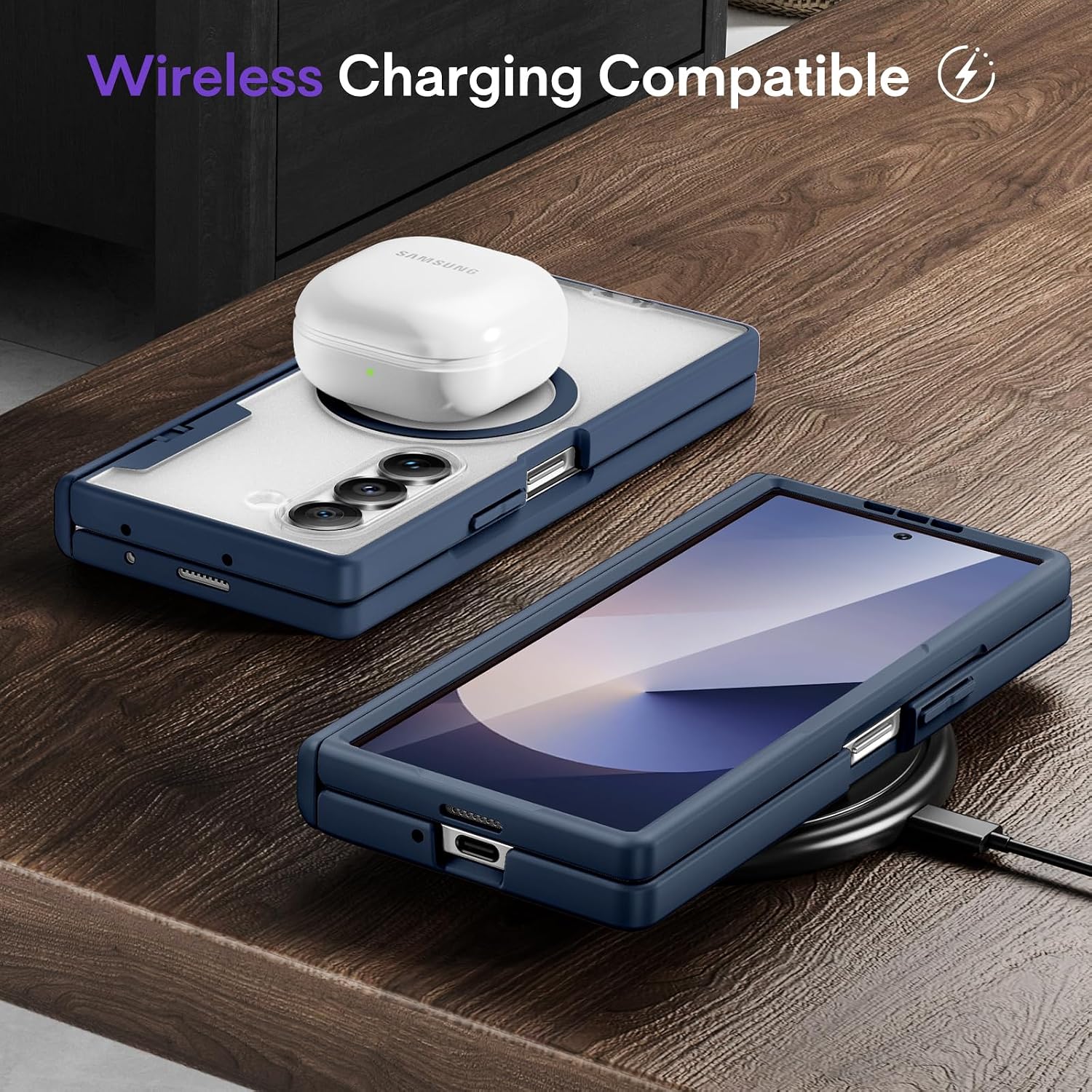 Maxdara for Z Fold 6 Magnetic Case, with [Hinge Protection] [Built-in Screen Protector] [Compatible with Magsafe] Translucent Shockproof Cover for Samsung Galaxy Z Fold 6 (Blue)