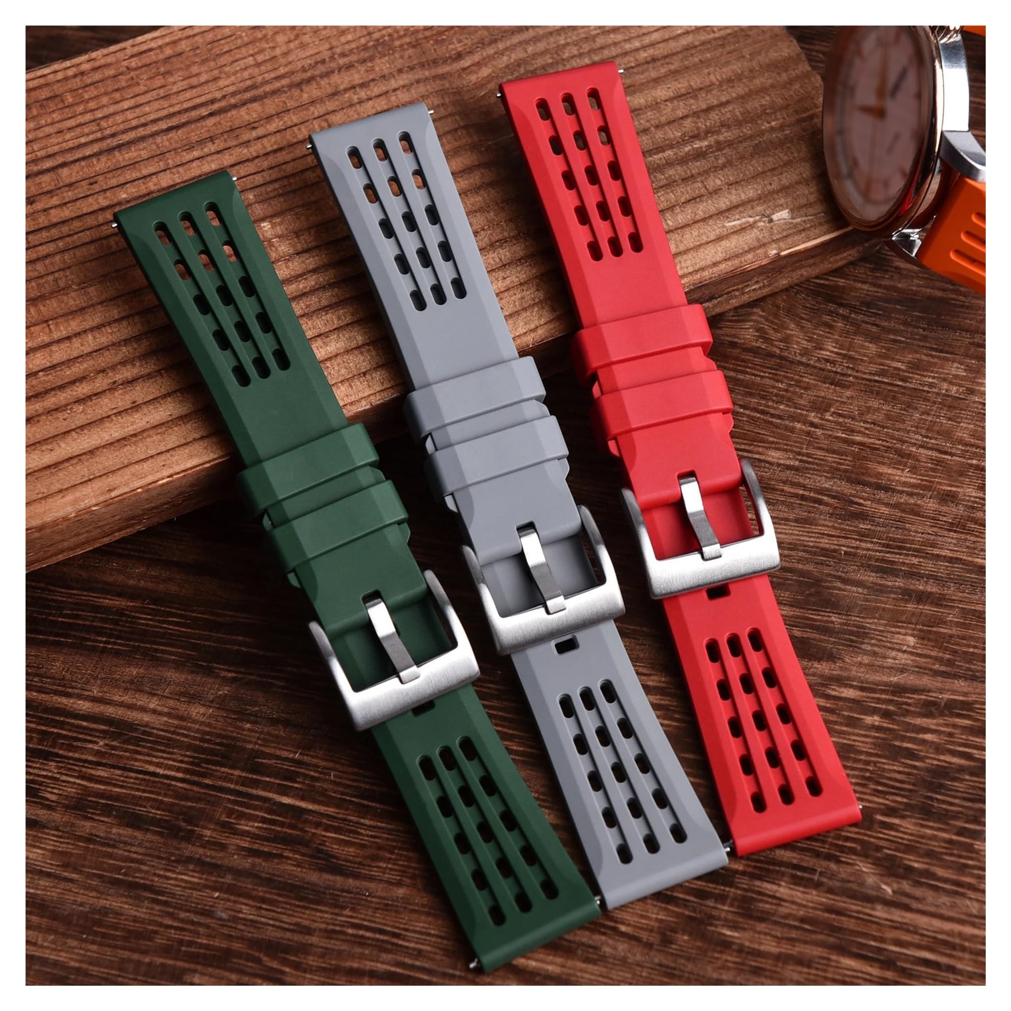 Cinturino per orologio in caucciù al fluoro FKM poroso di alta qualità | Cinturino FKM poroso a sgancio rapido, vestibilità precisa (nero)