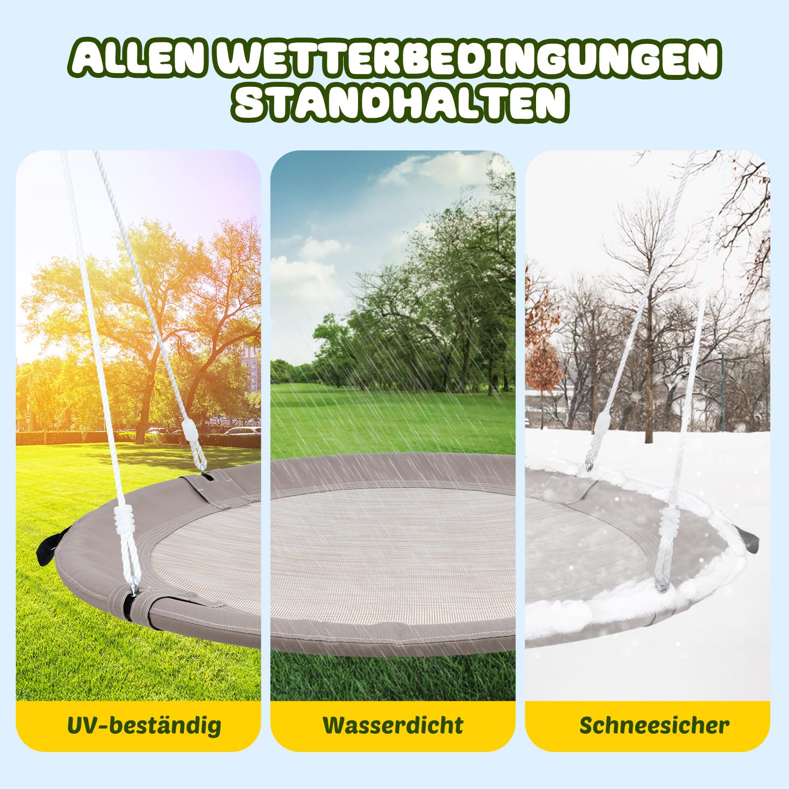 Trekassy Nestschaukel 120cm Tellerschaukel 300kg 900D Oxford wasserfeste Kinderschaukel Garten 2 Schaukel Gurte 3M verstellbare Hängeschaukel Indoor Outdoor Kinder (Sand)