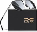 LUENX Lunettes de soleil polarisés Aviator rectangulaire pour hommes femmes carré en métal avec charnière de printemps - UV 400 Protection