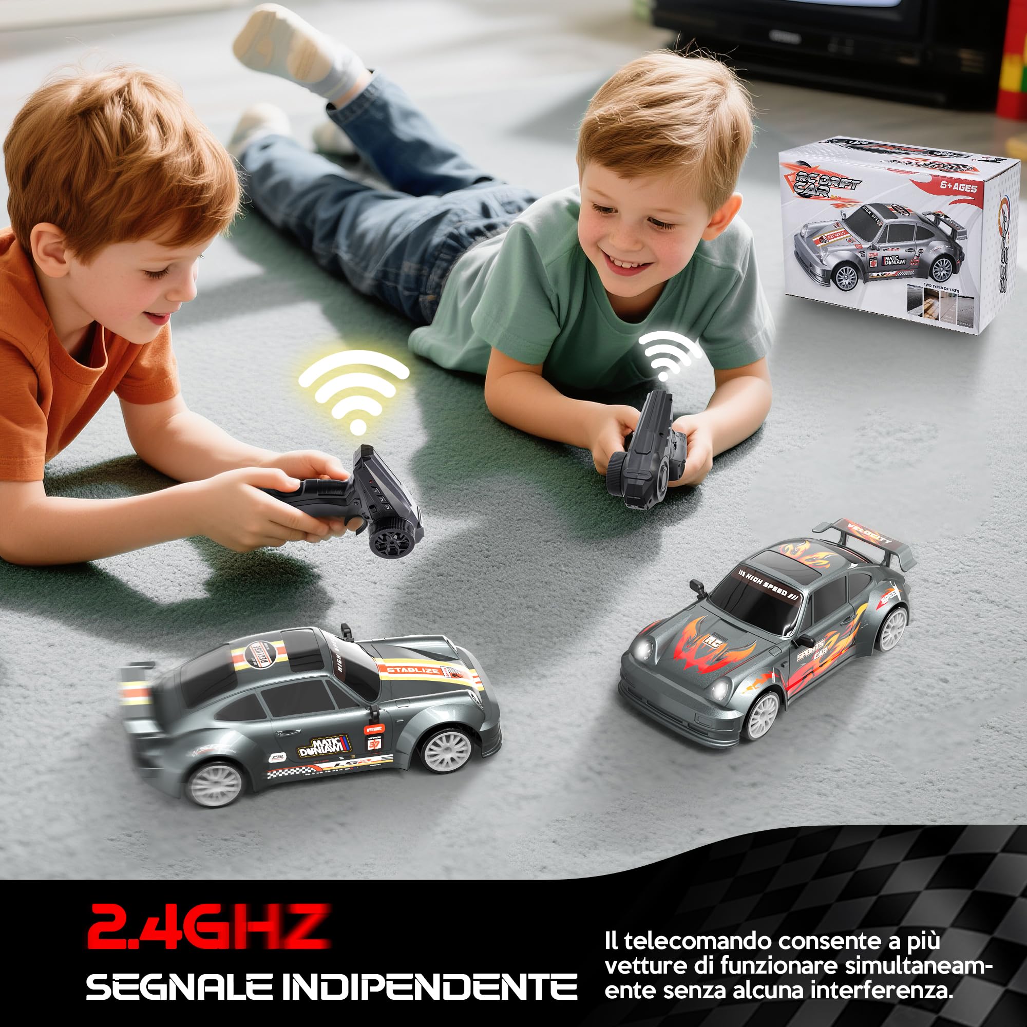 HappyGoLucky Macchina Telecomandata Drift, 1:24 Mini RC Drift Car, 2.4GHz, 10-15KM/H, 4WD Auto Telecomandata con Luce LED, Auto RC Giochi Regalo Bambini 3-12 Anni Maschio - Regali Natale Bambini