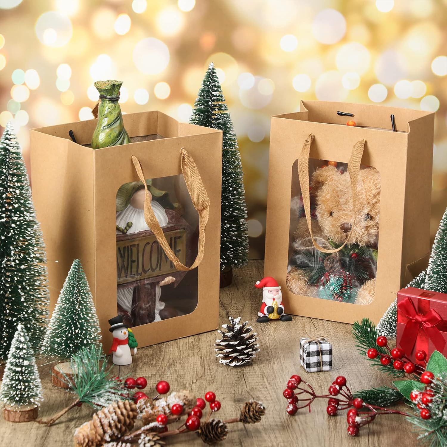 Sacchetti Regalo In Carta Kraft Nera Da 12 Pezzi Con Finestra Trasparente 984x70x512 Sacchetti Regalo Kraft Con Manici Per Feste Feste~p127658314