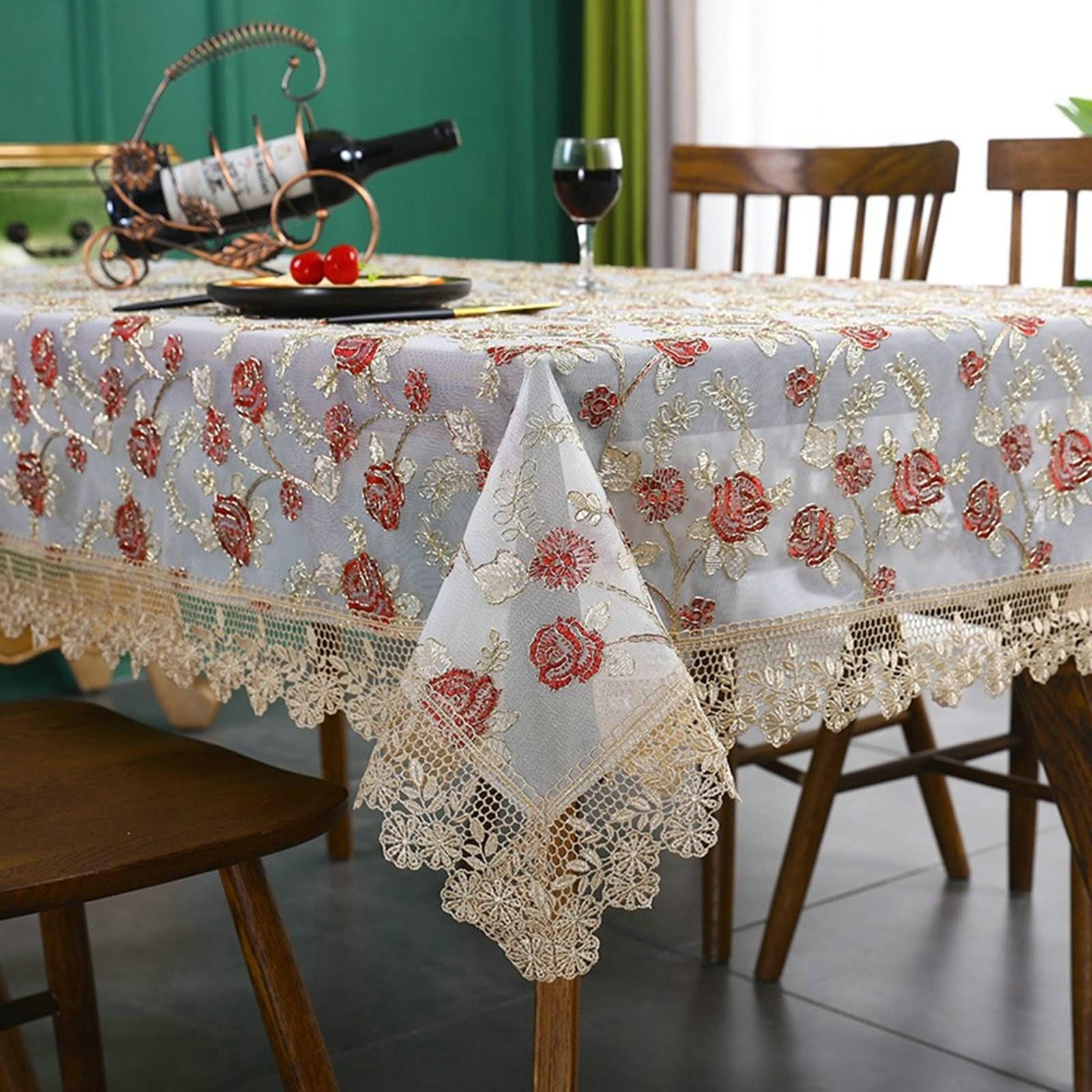 Mantel rectangular Borgoña, flores manteles de poliéster 150 x 220 cm