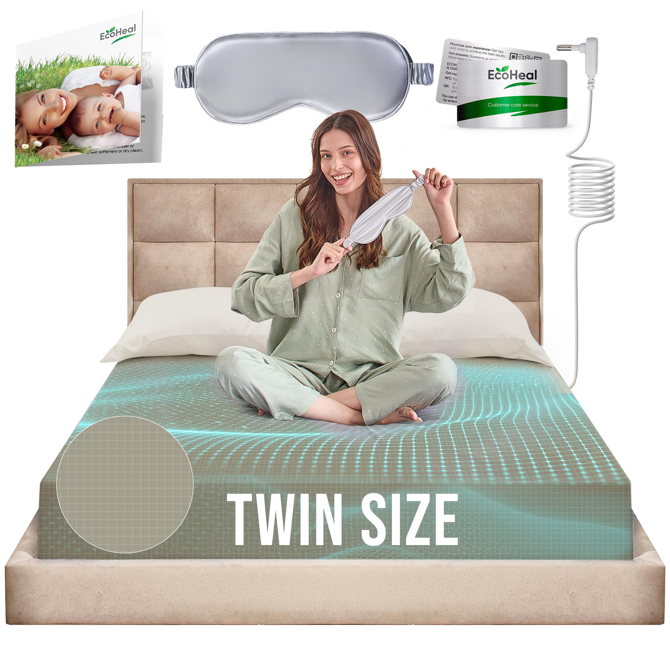 Earth Grounding Fitted Sheet Twin Size with 12% Silver Fiber & 4% Silk & 84% Organic Cotton - Green - Soft Earth Grounding Well Bed Sheets - Grounded Conductive Bed Sheets for Better Sleep