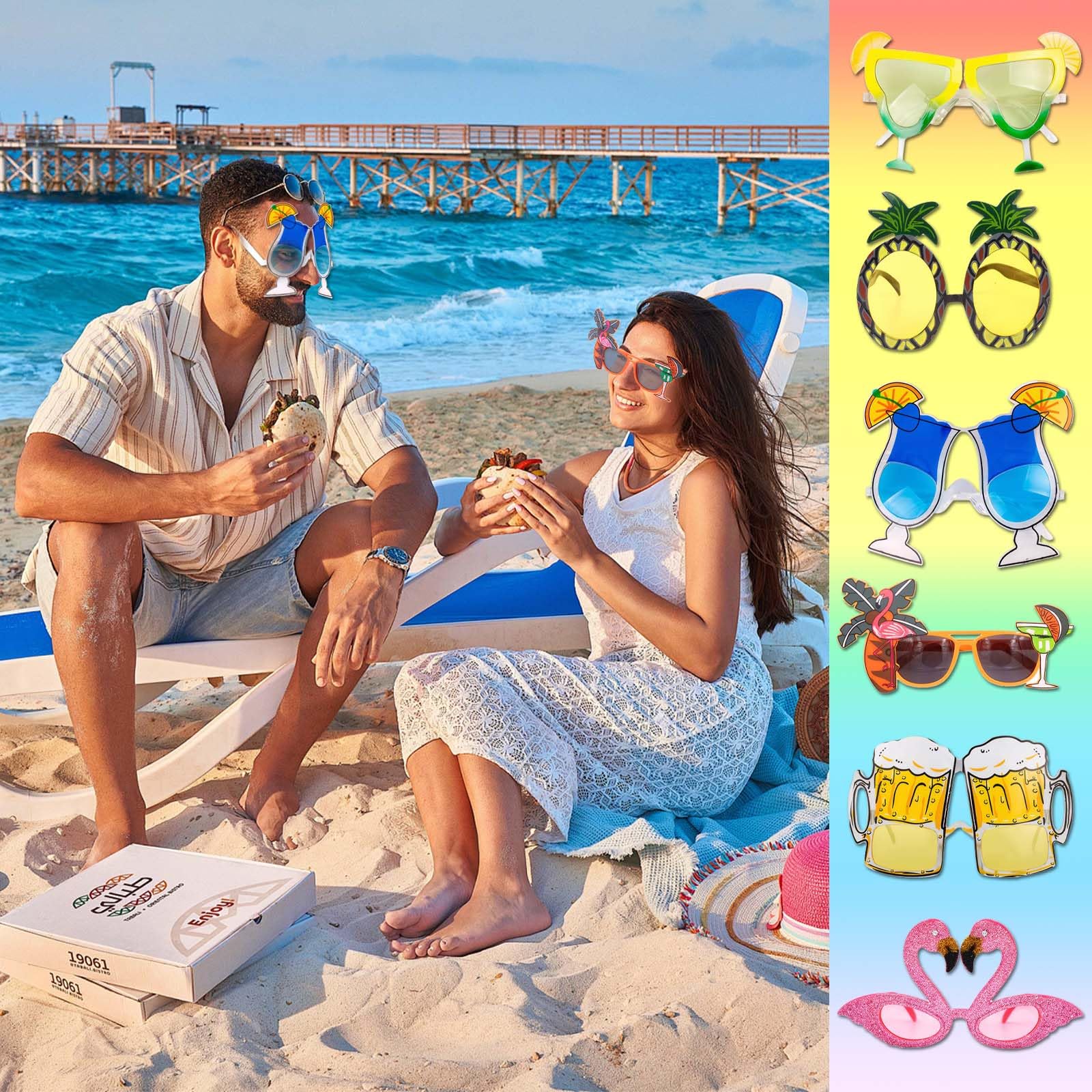 Eowppue 6 works Hawaiian-Style Sunglasses, Decorative Frame Glasses, Colorful Themed Eyewear for Styling and Visual Accent - Image 4