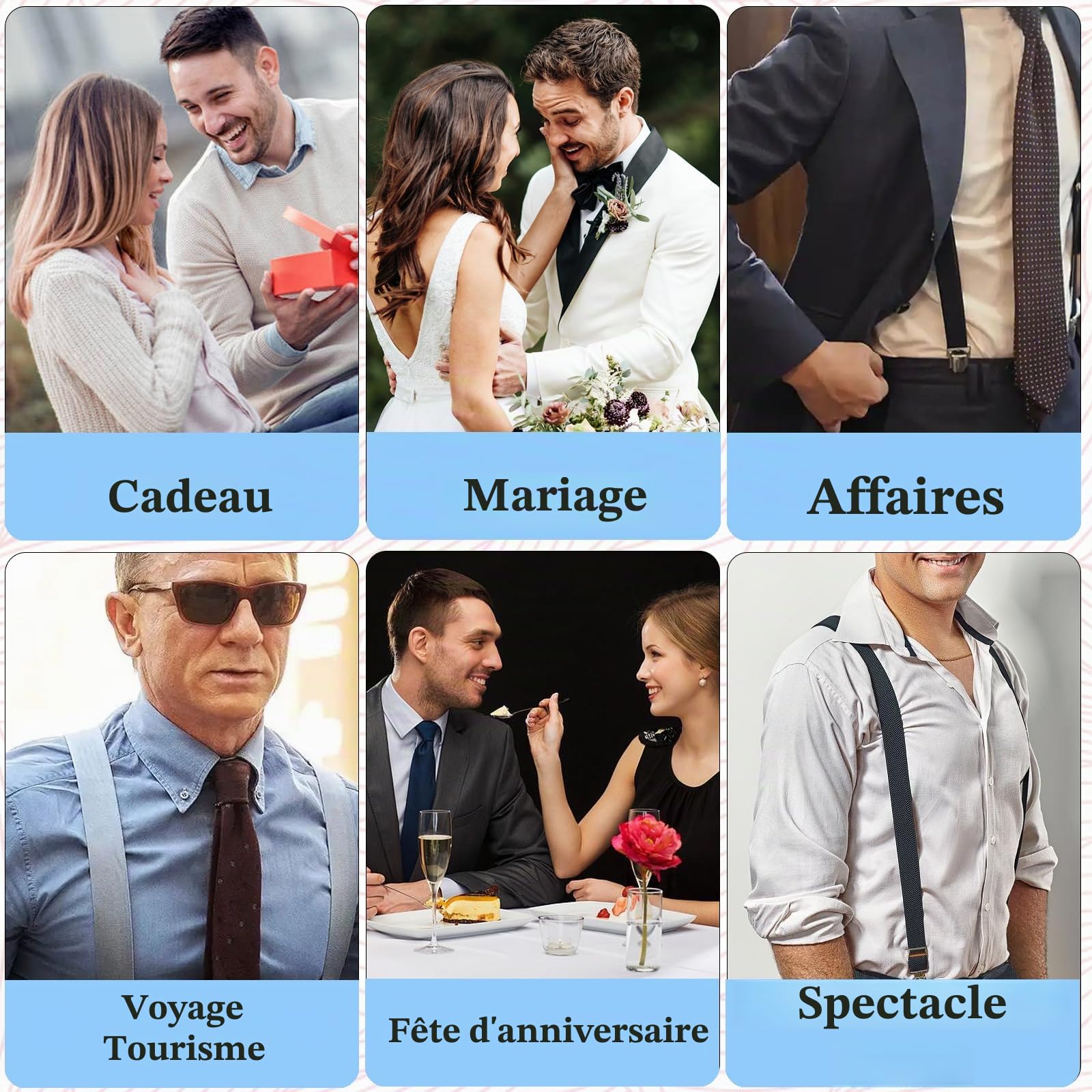 Bretelles robustes de 3,5 cm de large avec clips métalliques solides, élastiques réglables, taille unique pour homme et femme, affaires, mariage décontracté
