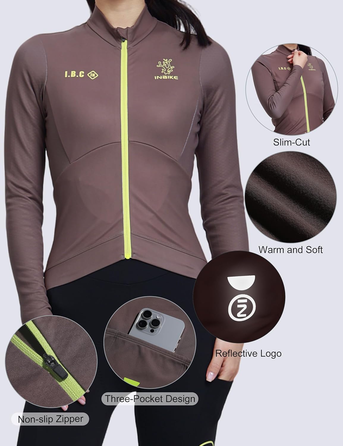 INBIKE Cycling Jersey Women Thermal Cycling Jacket Quick Dry, Breathable 3 Rear Pockets, Reflective Biking Long Sleeve - Image 6