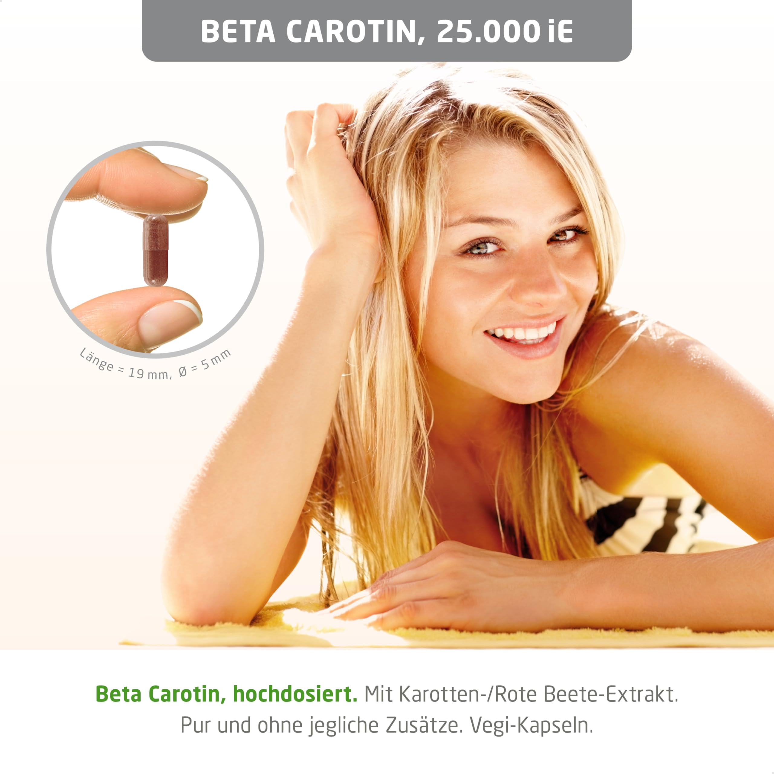 Beta Carotin, hochdosiert, 25.000 iE (30mg) - 180 Kapseln, vegan. Vorstufe von Vitamin A – gut für Sehkraft, Haut & natürliche Bräune - OHNE künstliche Zusätze - laborgeprüft. Von Greenfood.