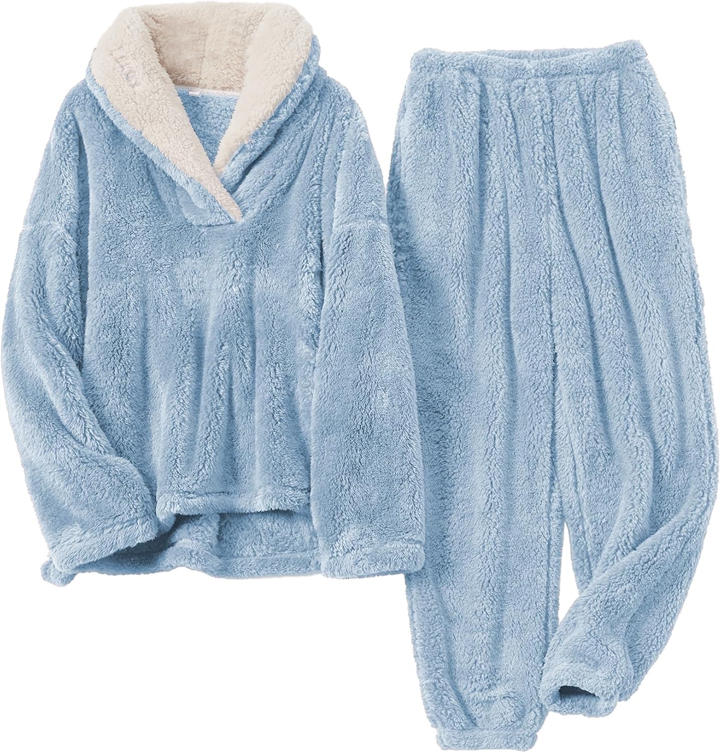 Womens Fluffy Pajamas Set Fleece Pullover Pants Oversized Plush Sleepwear Cozy Fuzzy Loungewear Loose Warm Pjs Sets