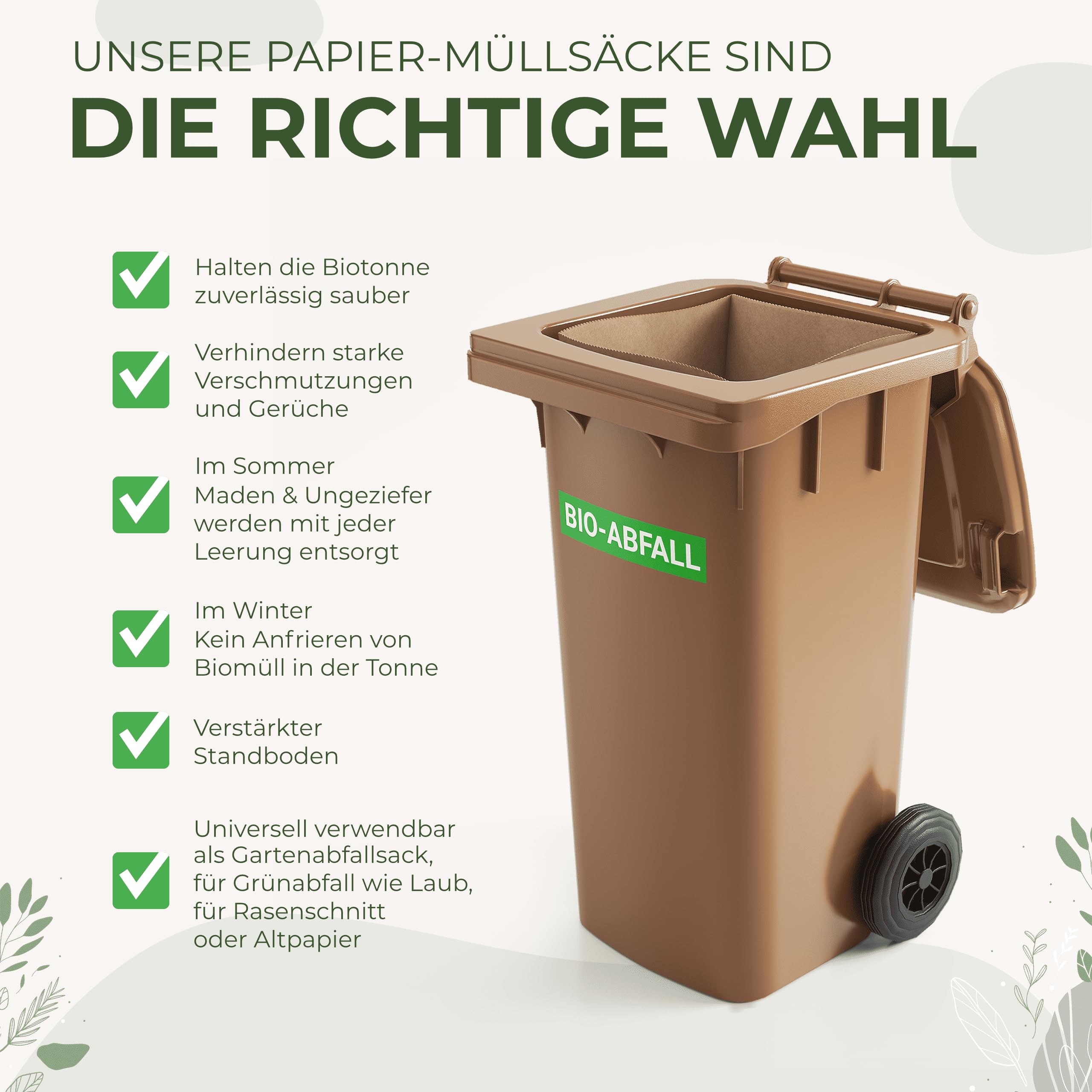 BIOGLÜCK® Biomüllsäcke 60L & 80L [25 Stück] | Flexibel anpassbar für 60 und 80 Liter Biotonnen | Extra reißfest & nassfest