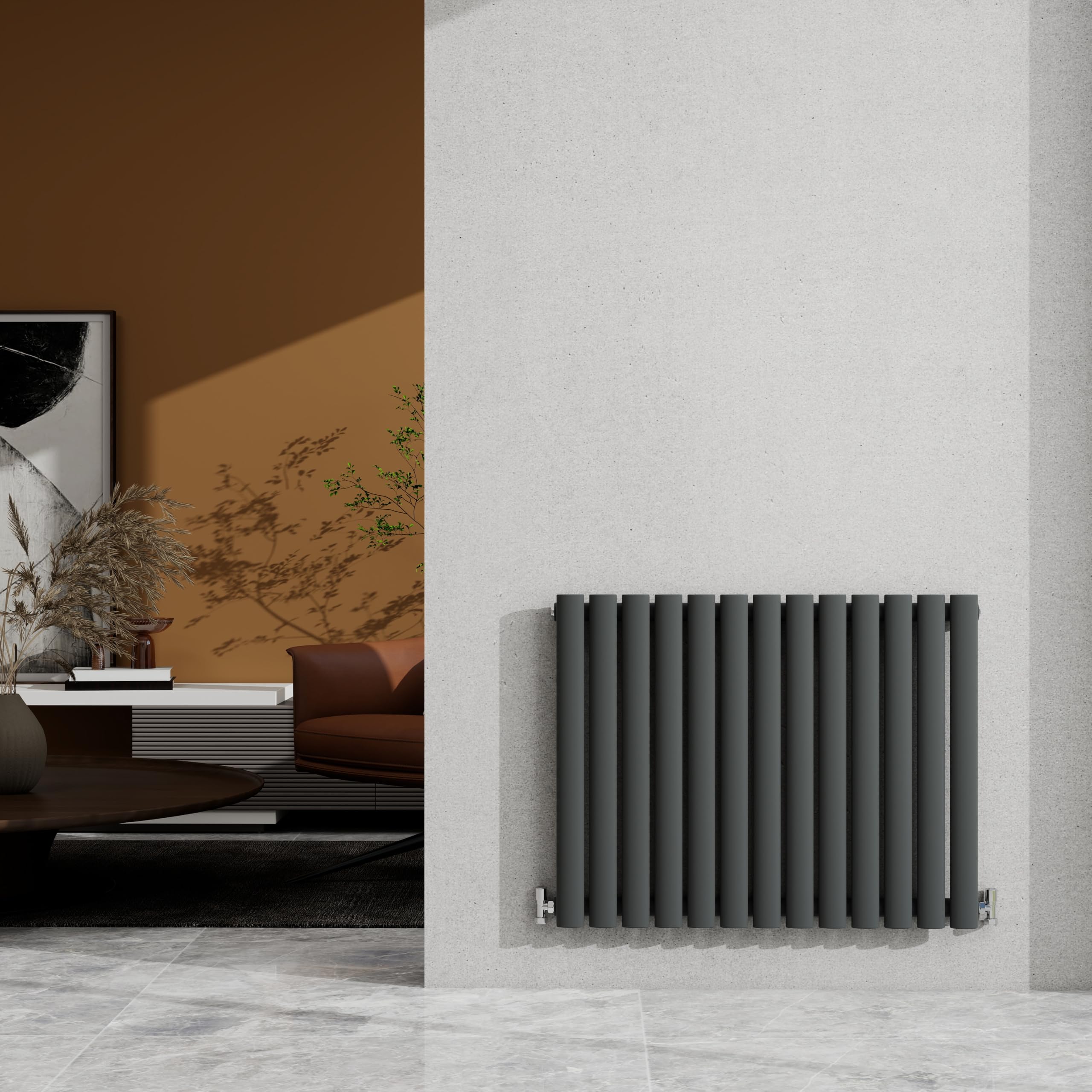 600×767mm Anthracite Single Oval Column Radiator Horizontal 1986 BTU