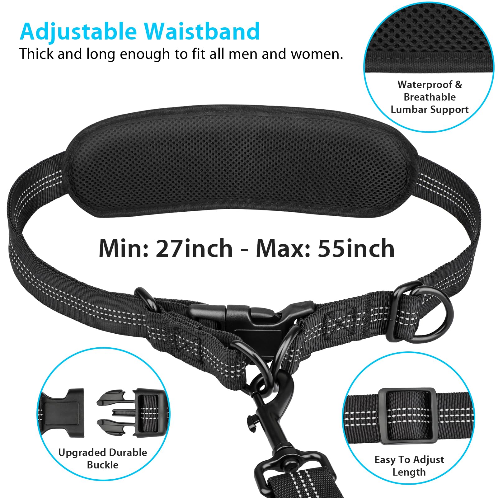 Uppetly Correa de correr para perros manos libres con cinturón ajustable, cuerda elástica de doble asa retráctil para perros pequeños y medianos, costuras reflectantes para caminar, senderismo,