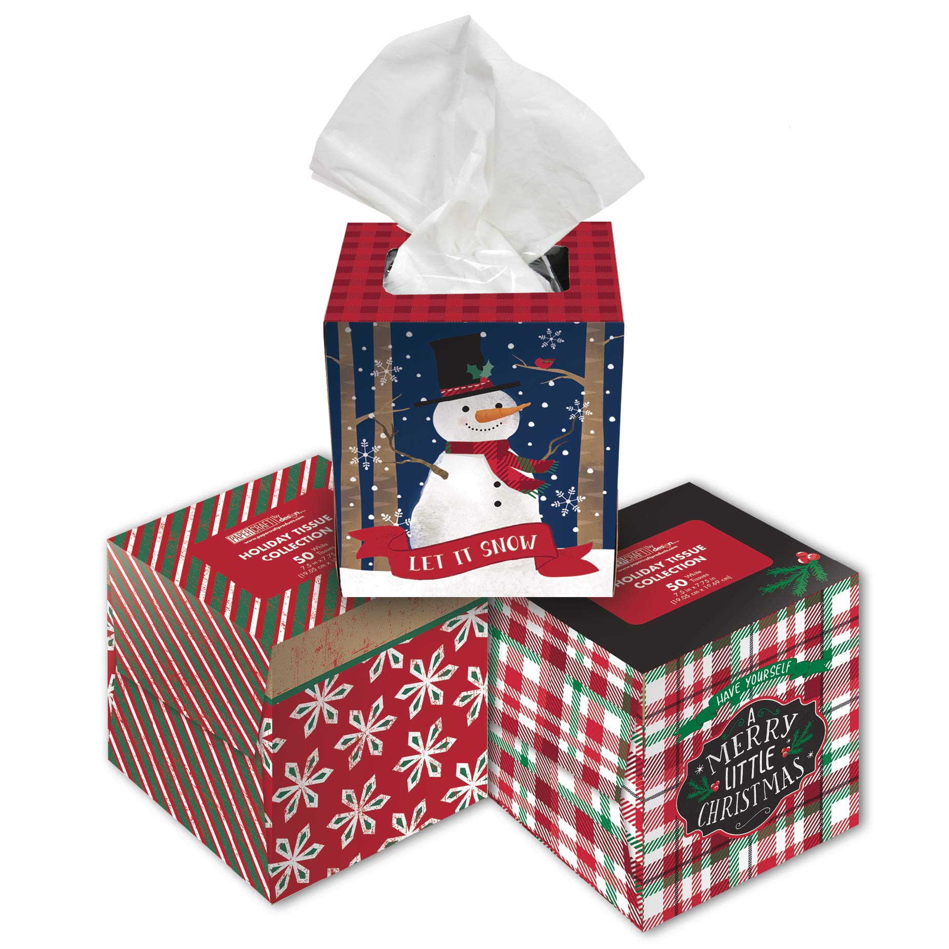 B-THERE Bundle of 3 Christmas Holiday Boxes of Facial Tissues, Each Box Contains 50 White Tissues