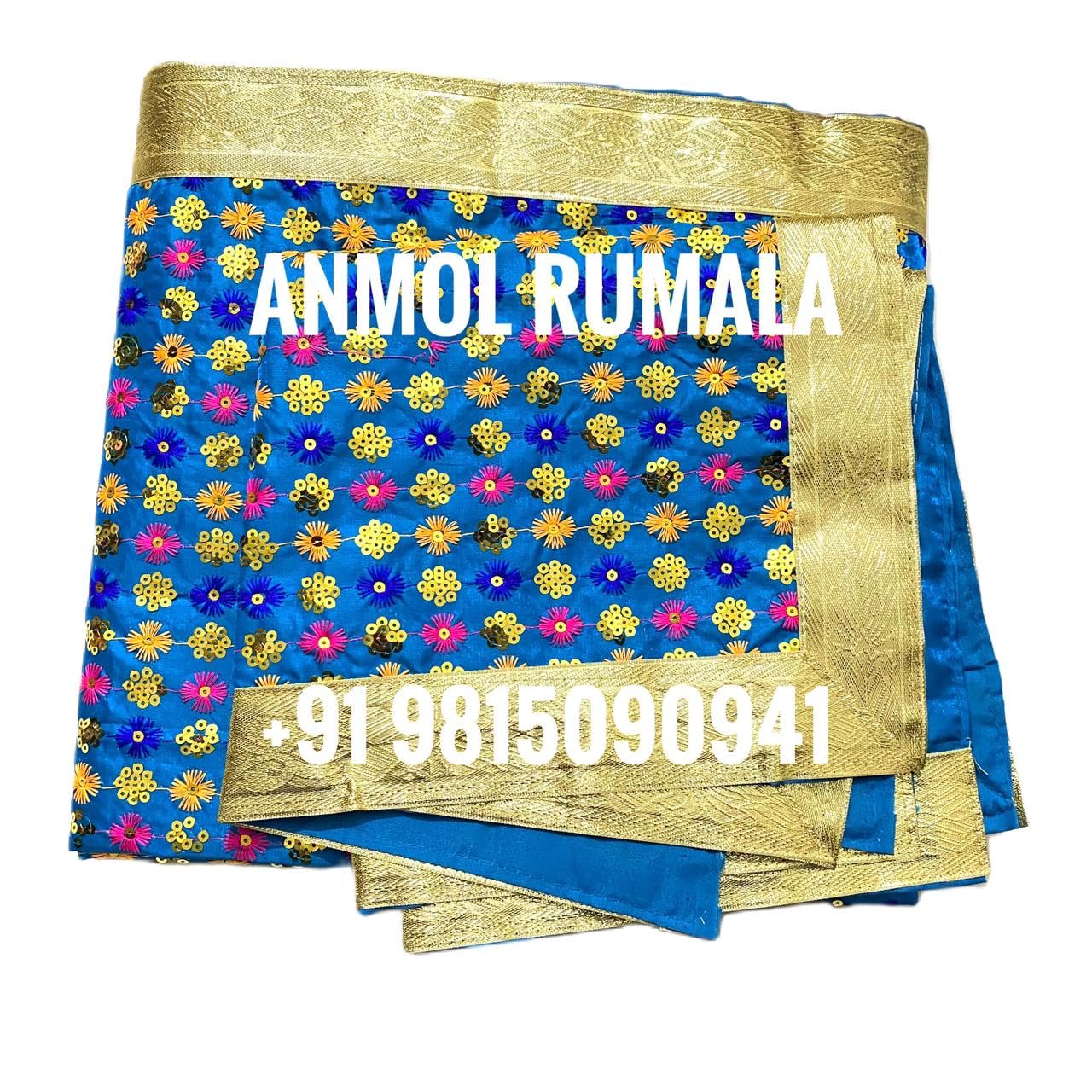 Rumala Sahib Double Set With Cotton Lining (Ferozi with Dori Sequins and Golden Gota)