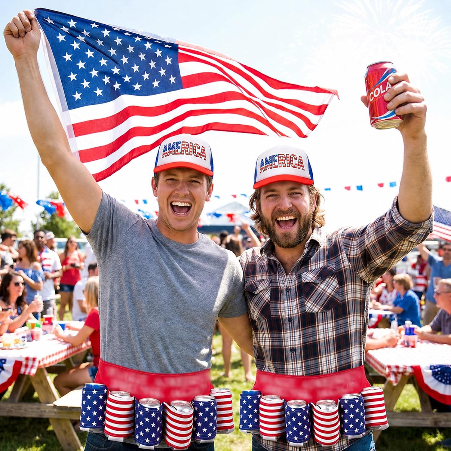 Simple polymer 2 Pcs 4th of July Patriotic Beverage Belt Holder and Hat Independence Day Costume Accessories for Men Women