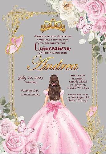 Miniatura 4 de Avior Invitación de quinceañera Vestido rosa Invitación de cristal transparente, Mis Membrillo, Dulce 15, Dulce 16, Xv anos, 15 años (10pcs - 10