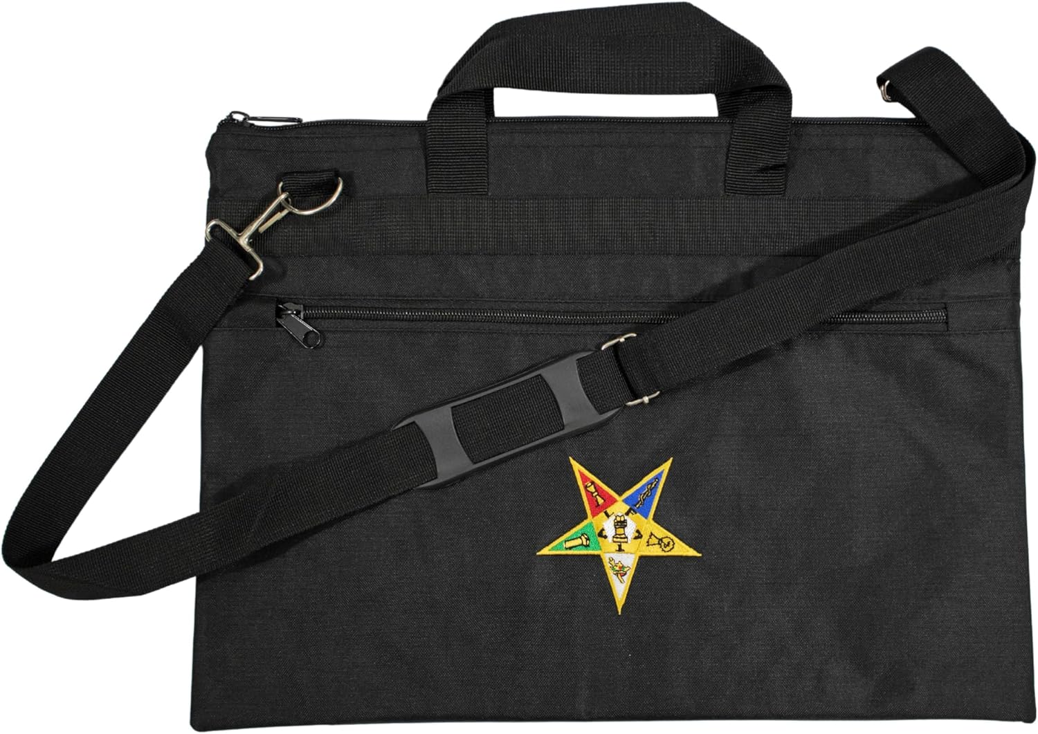 Premium OES Black Tote Bag, Eastern Star Embroidered Emblem – Light Weight & Adjustable Shoulder Strap Masonic Tote Bags